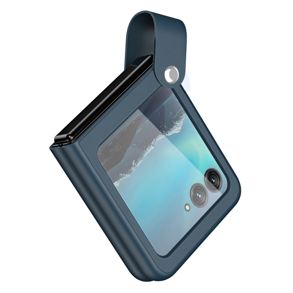 Uniqkart for Motorola Razr 40 Ultra 5G PU Leather + PC Phone Case Finger Strap Kickstand Cover - Dark Green