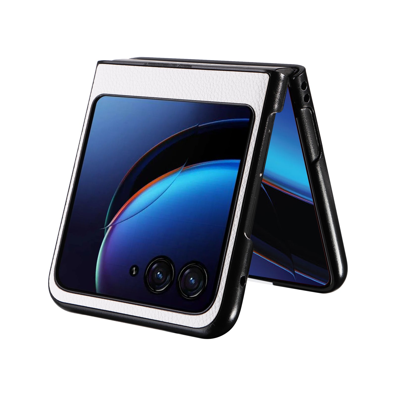 Uniqkart for Motorola Razr 40 Ultra 5G Litchi Texture Phone Case Shockproof Slim PU+PC Cover - White