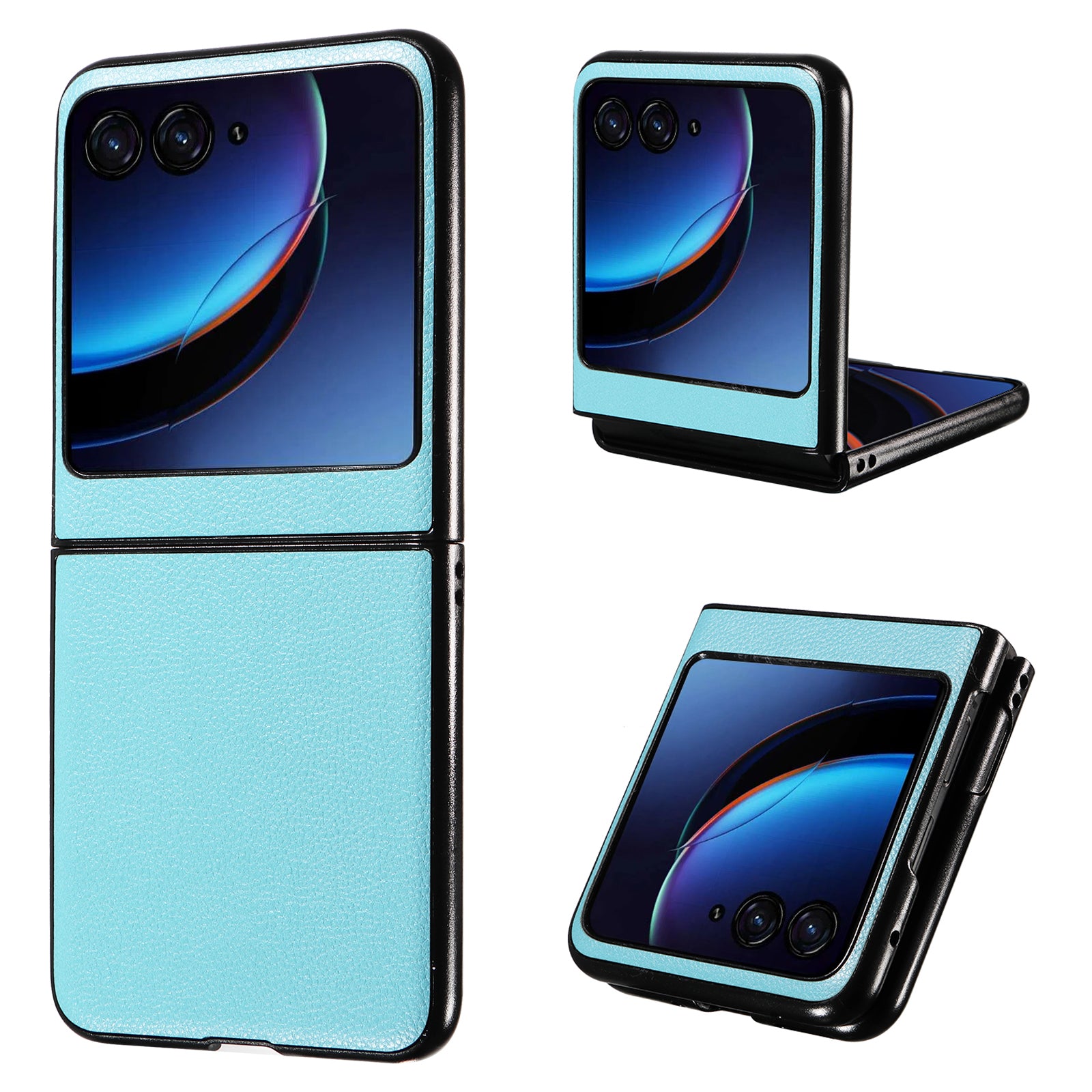 Uniqkart for Motorola Razr 40 Ultra 5G Litchi Texture Phone Case Shockproof Slim PU+PC Cover - Baby Blue