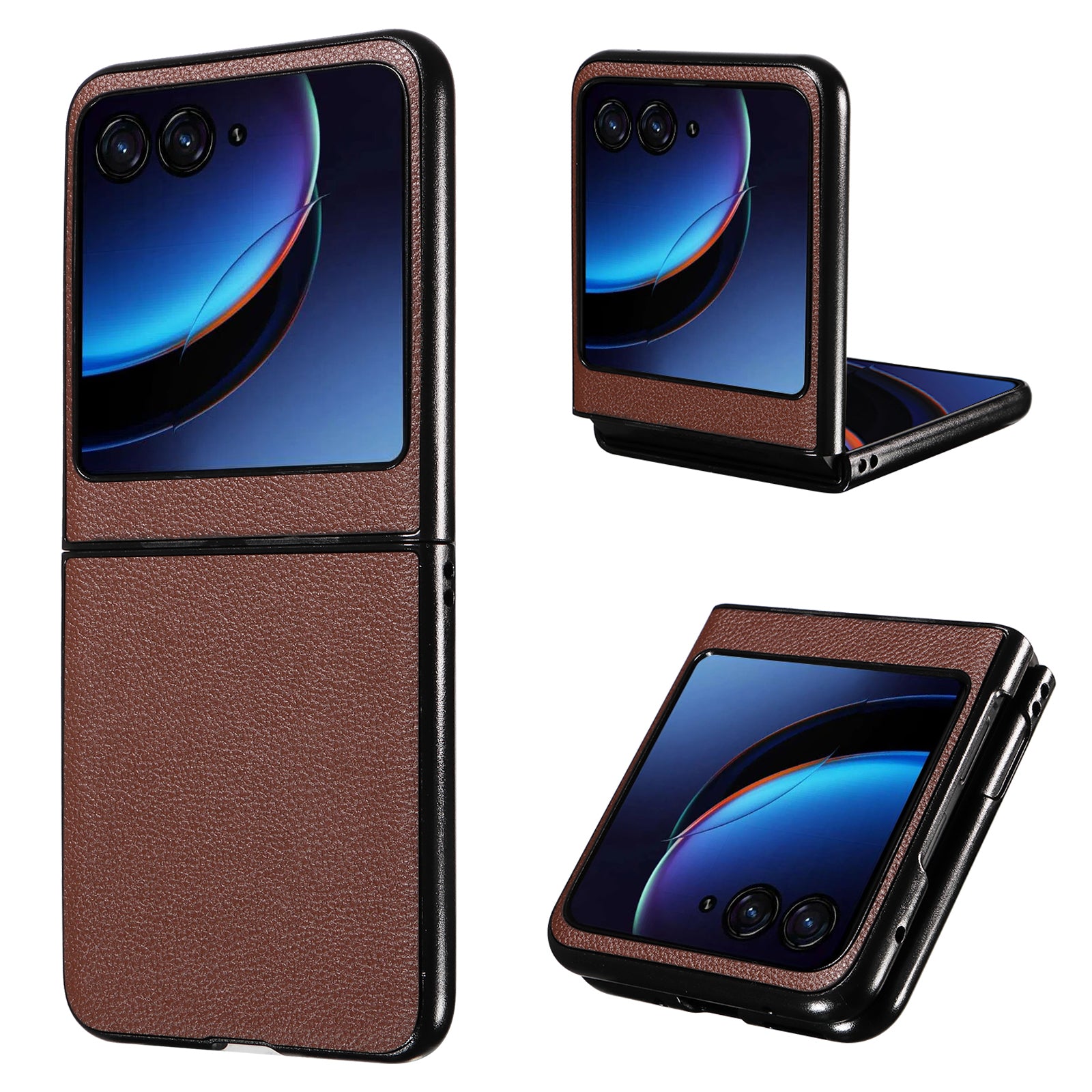 Uniqkart for Motorola Razr 40 Ultra 5G Litchi Texture Phone Case Shockproof Slim PU+PC Cover - Brown