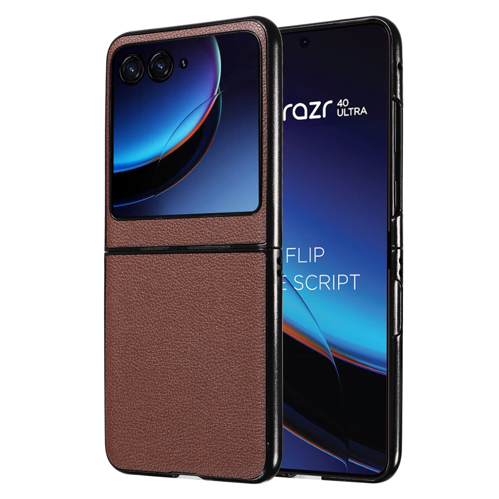 Uniqkart for Motorola Razr 40 Ultra 5G Litchi Texture Phone Case Shockproof Slim PU+PC Cover - Brown