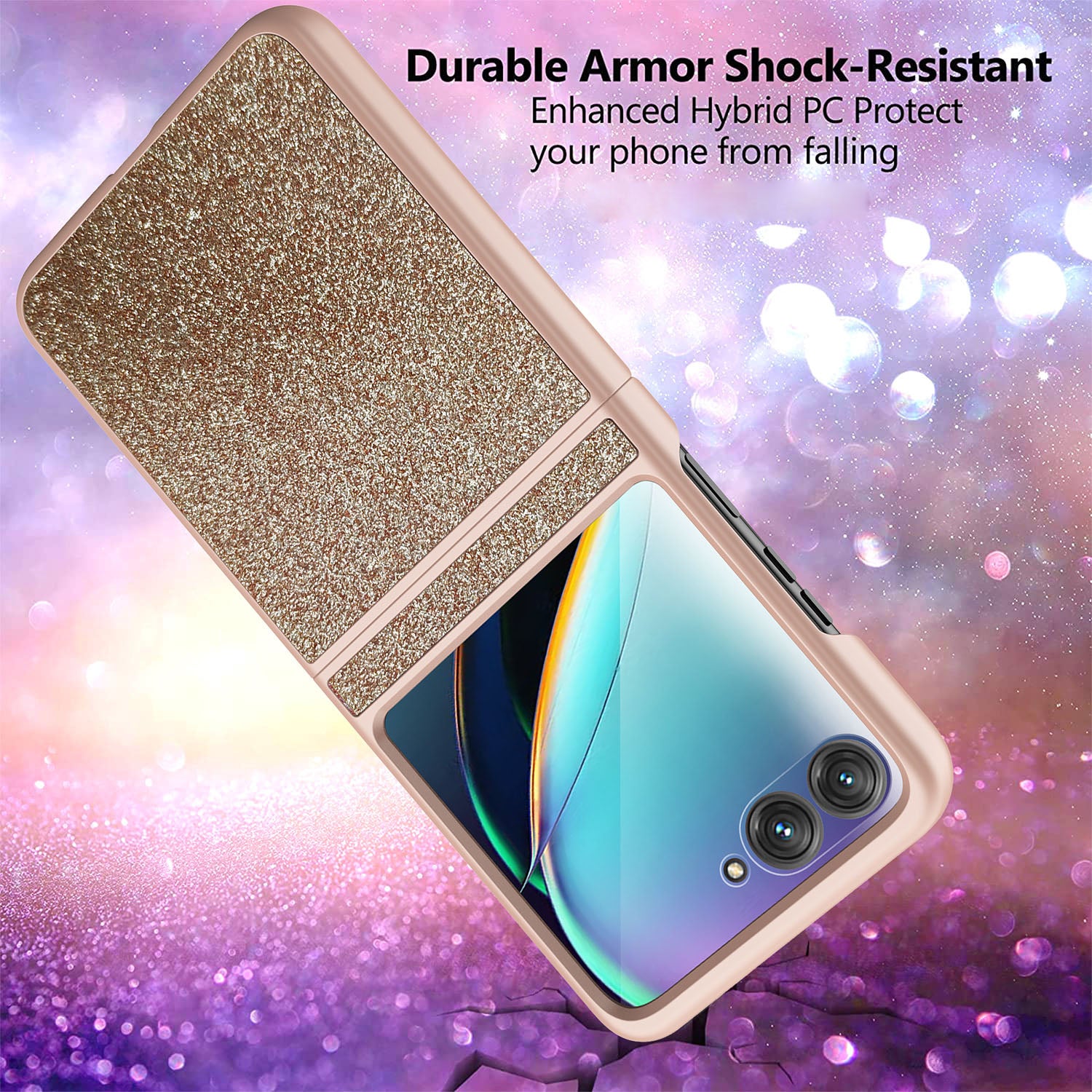 Uniqkart for Motorola Razr 40 Ultra 5G Sparkle Glitter Phone Case Hard PC Protective Cover - Gold