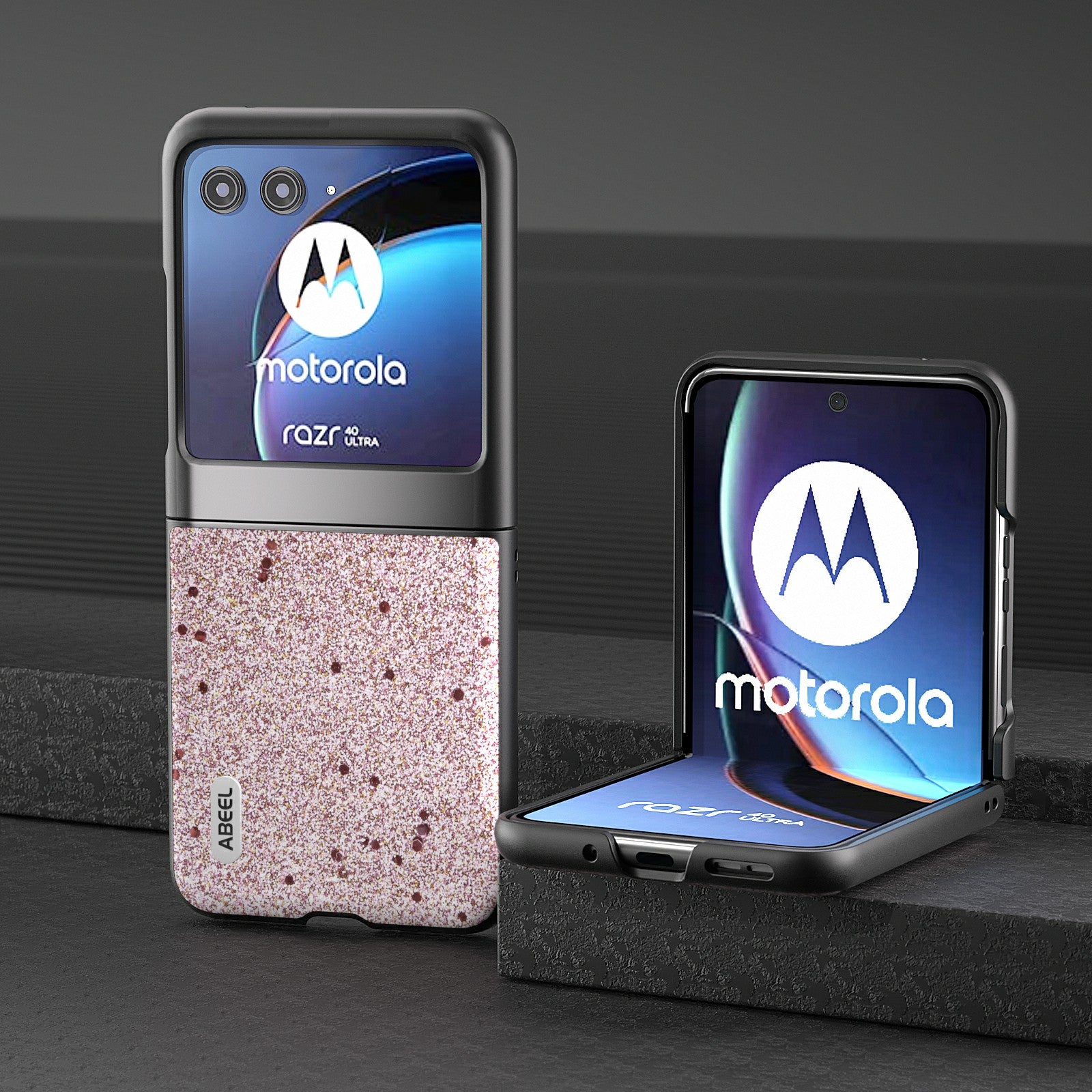 Uniqkart For Motorola Razr 40 Ultra 5G Glitter Sparkle Phone Case PU Leather + PC Anti-Scratch Cover - Pink