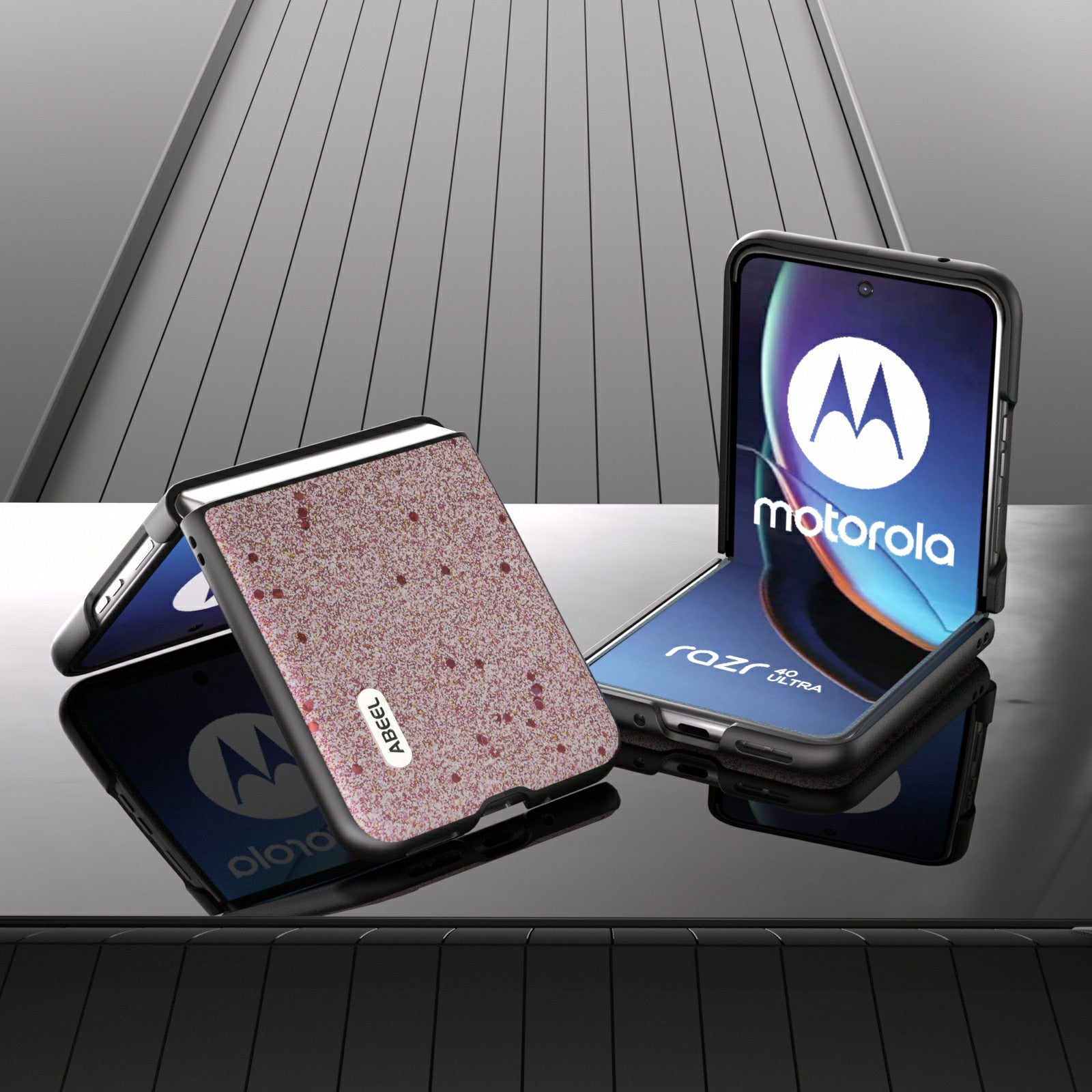 Uniqkart For Motorola Razr 40 Ultra 5G Glitter Sparkle Phone Case PU Leather + PC Anti-Scratch Cover - Pink
