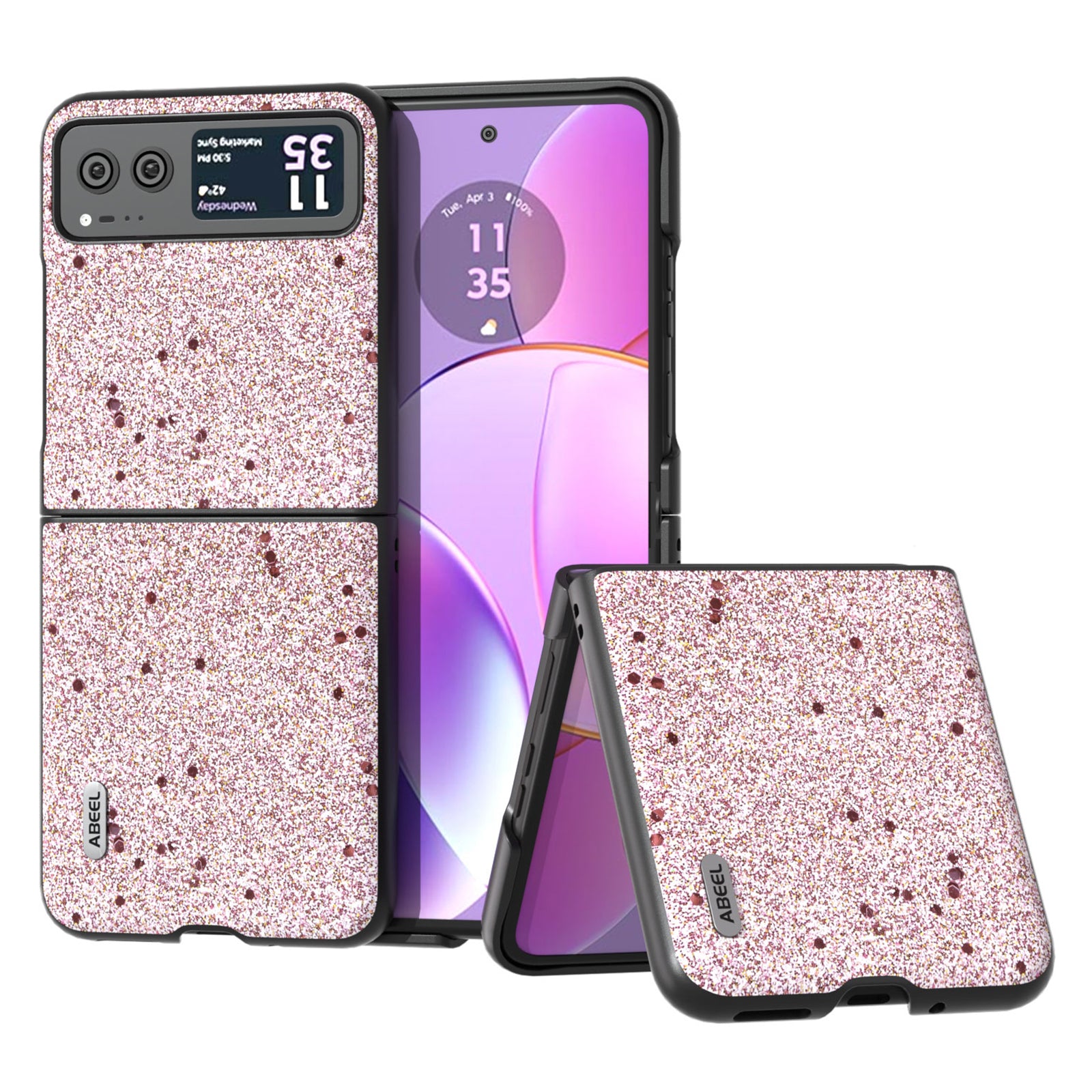 Uniqkart For Motorola Razr 40 5G Glitter Back Cover PU Leather Coated PC Shockproof Phone Case - Pink