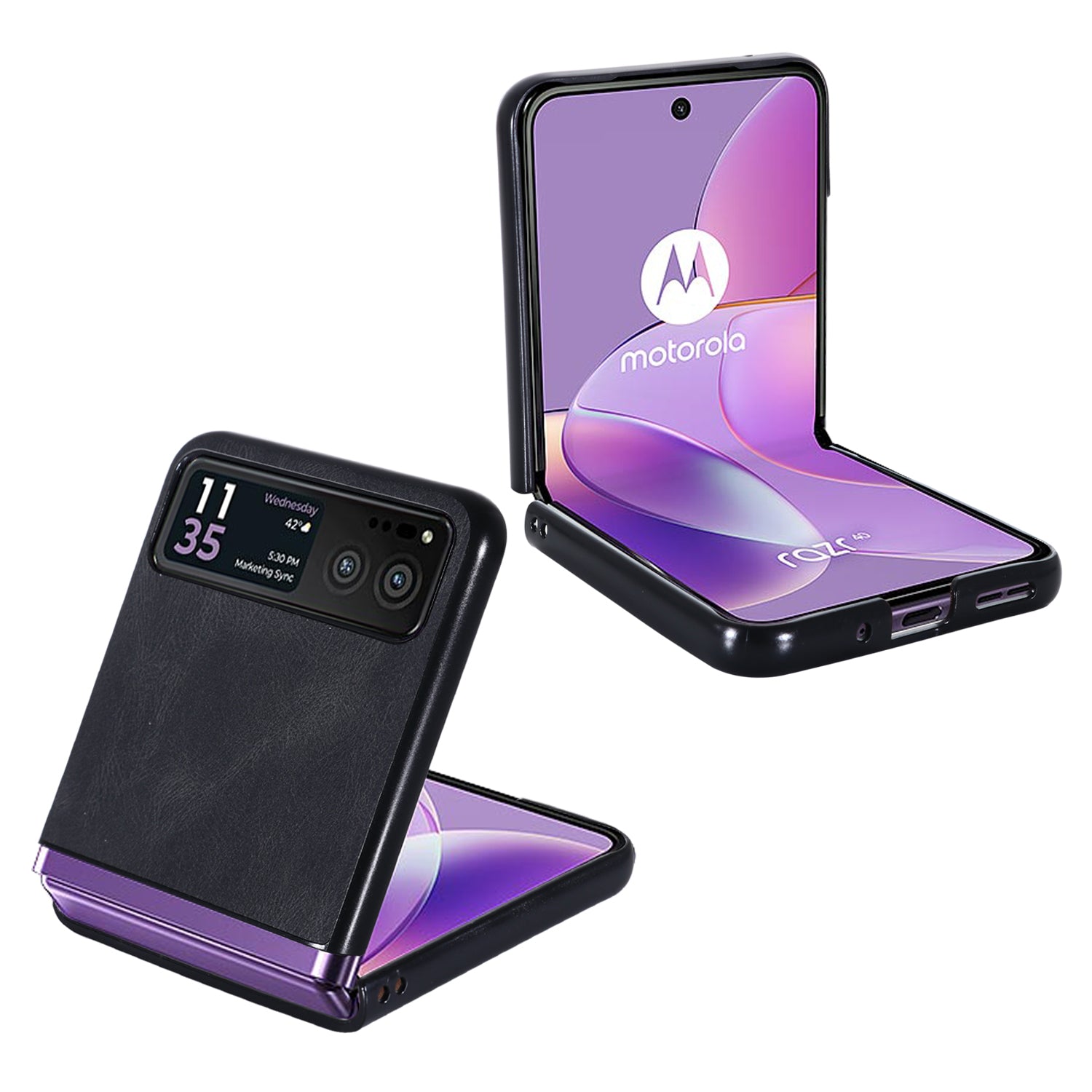 Uniqkart for Motorola Razr 40 5G PU Leather + Hard PC Shell Retro Texture Shockproof Phone Cover - Black