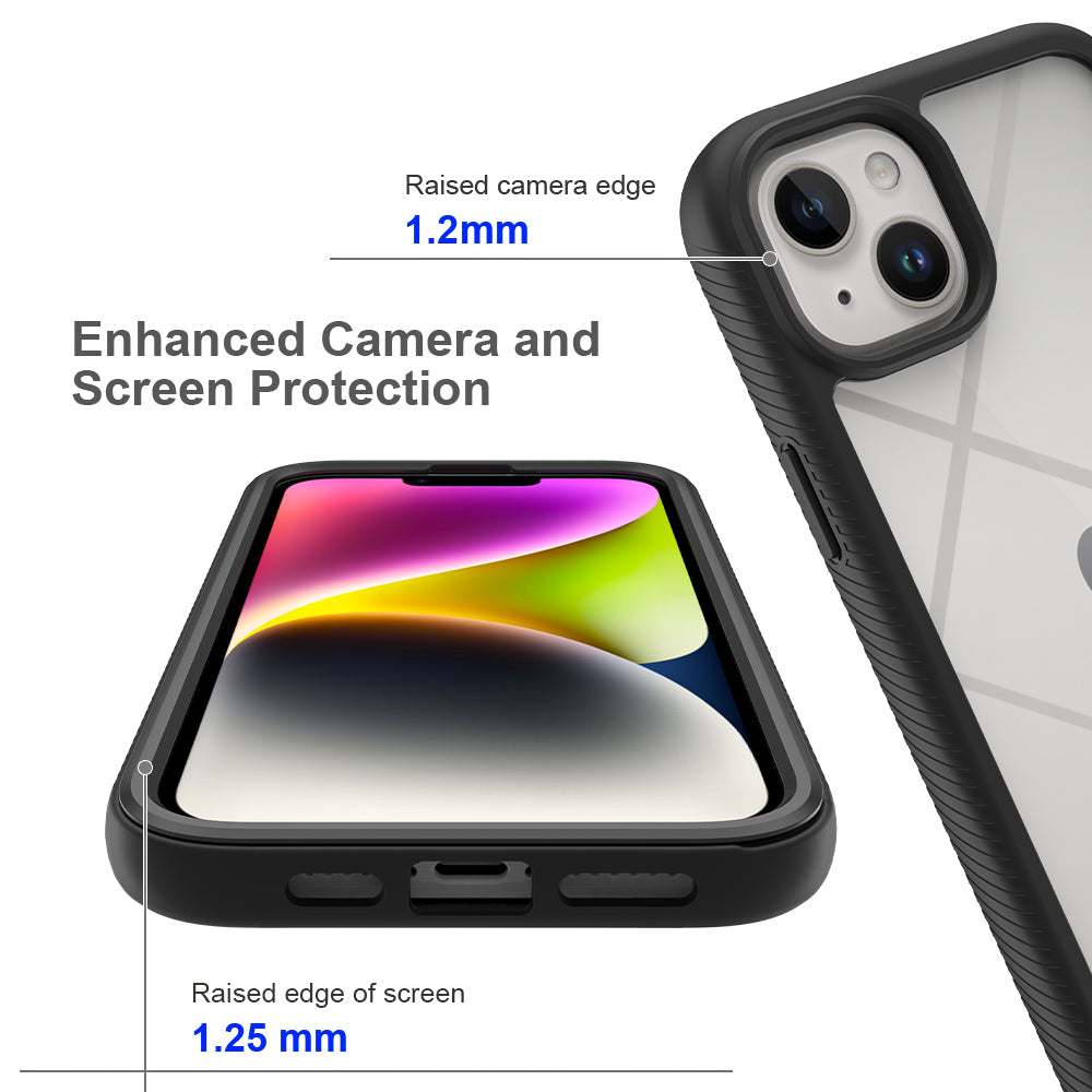 Uniqkart for iPhone 15 Plus Acrylic+PC+TPU Hybrid Phone Cover Drop-proof Back Case - Black