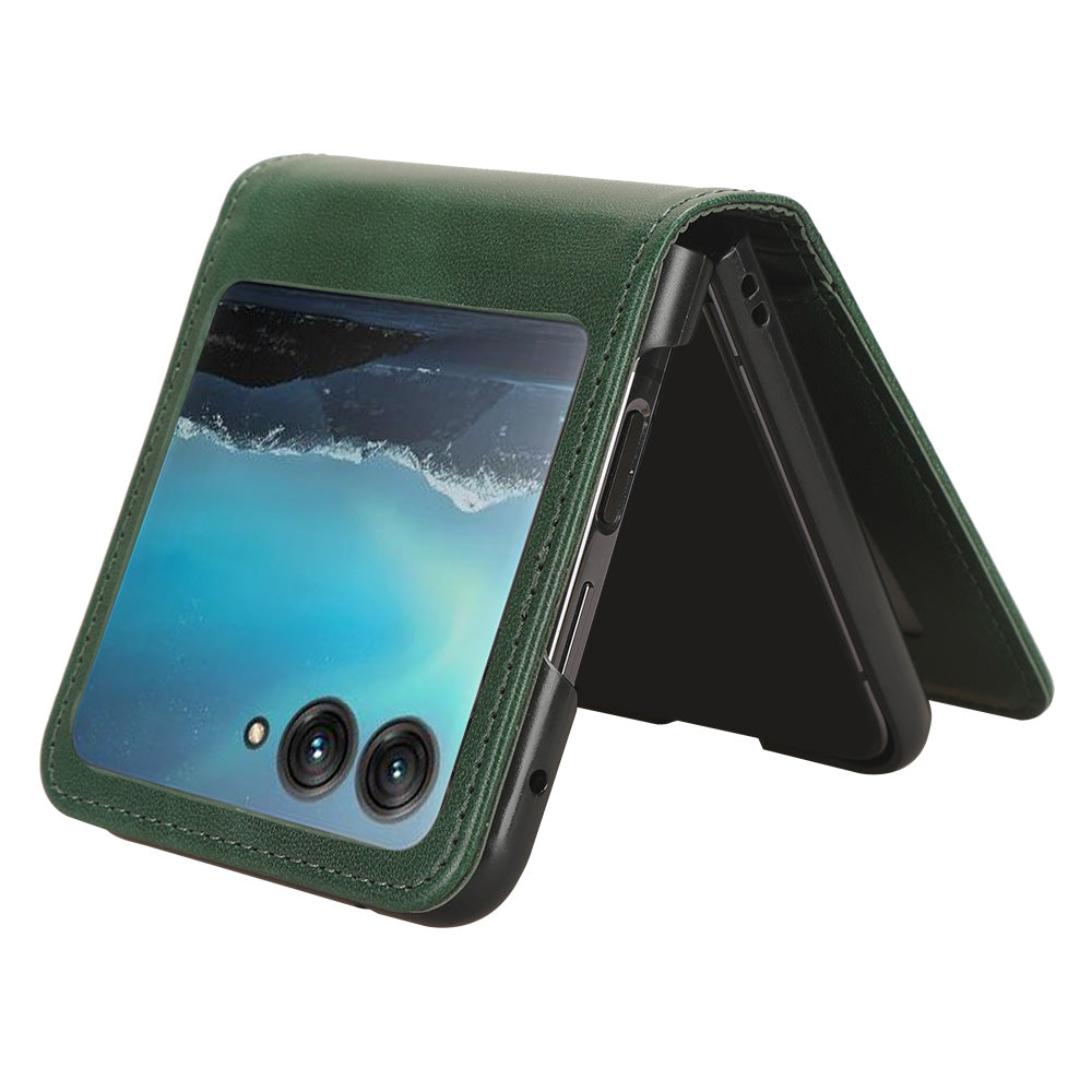 Uniqkart for Motorola Razr 40 Ultra 5G Anti-Scratch Phone Case Hard PC + PU Leather Cover with Card Holder - Green