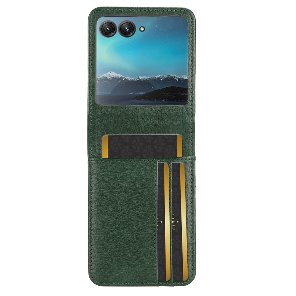 Uniqkart for Motorola Razr 40 Ultra 5G Anti-Scratch Phone Case Hard PC + PU Leather Cover with Card Holder - Green