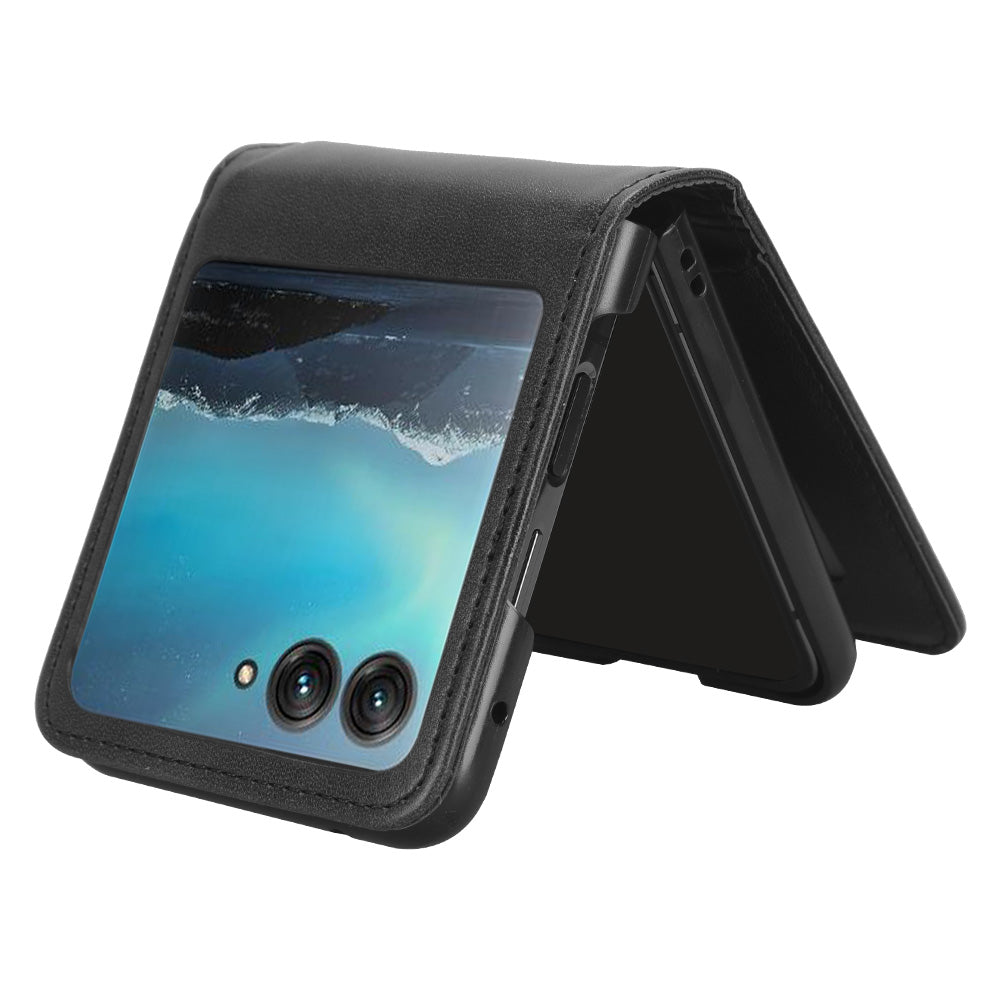 Uniqkart for Motorola Razr 40 Ultra 5G Anti-Scratch Phone Case Hard PC + PU Leather Cover with Card Holder - Black