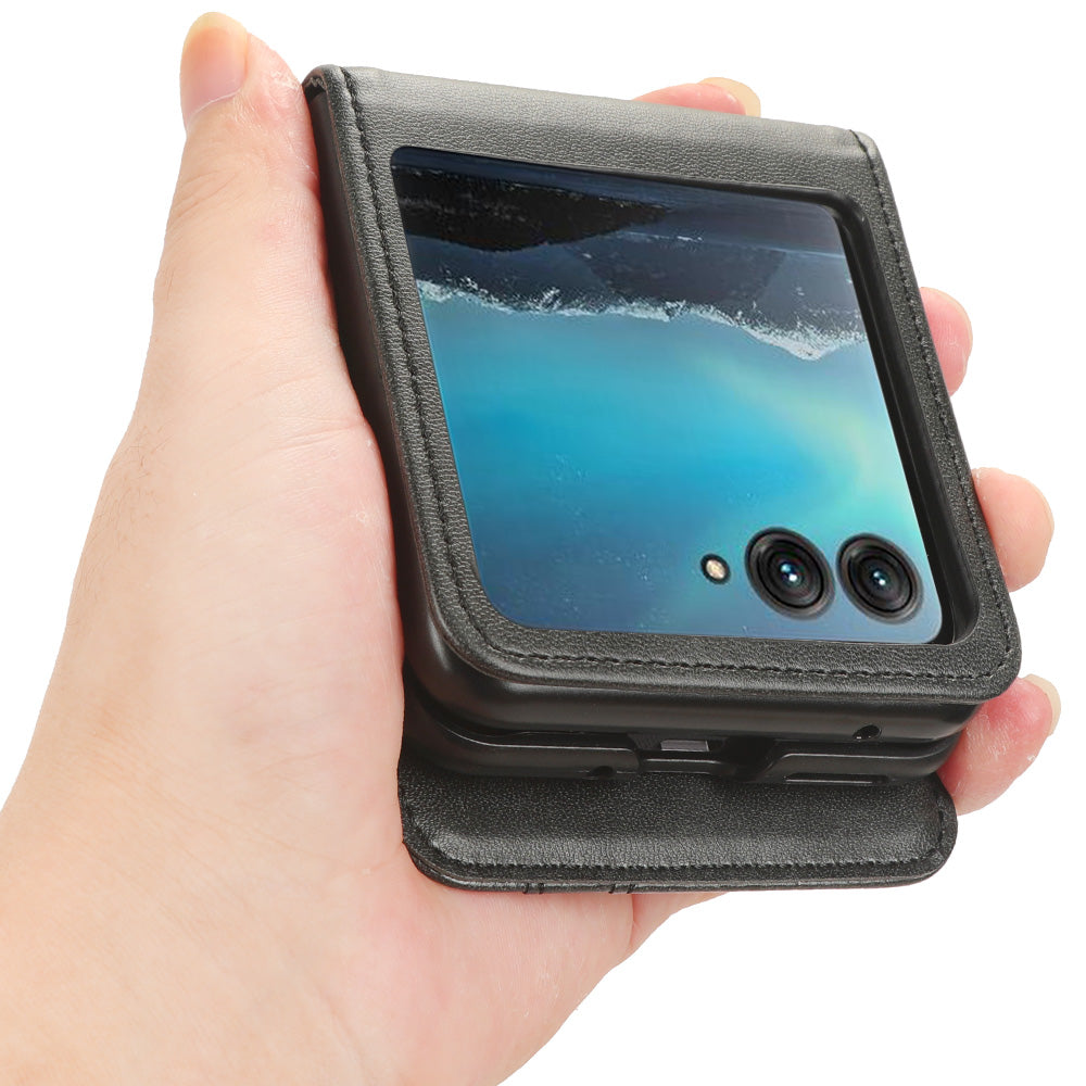 Uniqkart for Motorola Razr 40 Ultra 5G Anti-Scratch Phone Case Hard PC + PU Leather Cover with Card Holder - Black