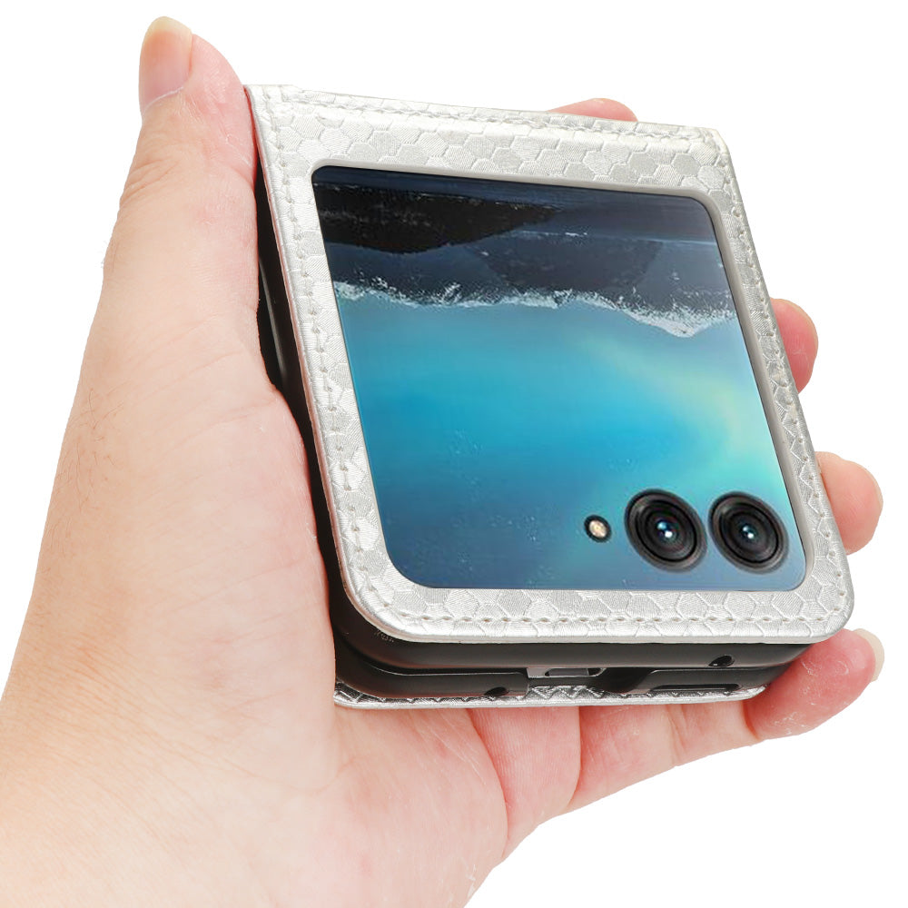 Uniqkart for Motorola Razr 40 Ultra 5G Card Holder Phone Case Imprinted Dot Pattern PU Leather Cover - Silver