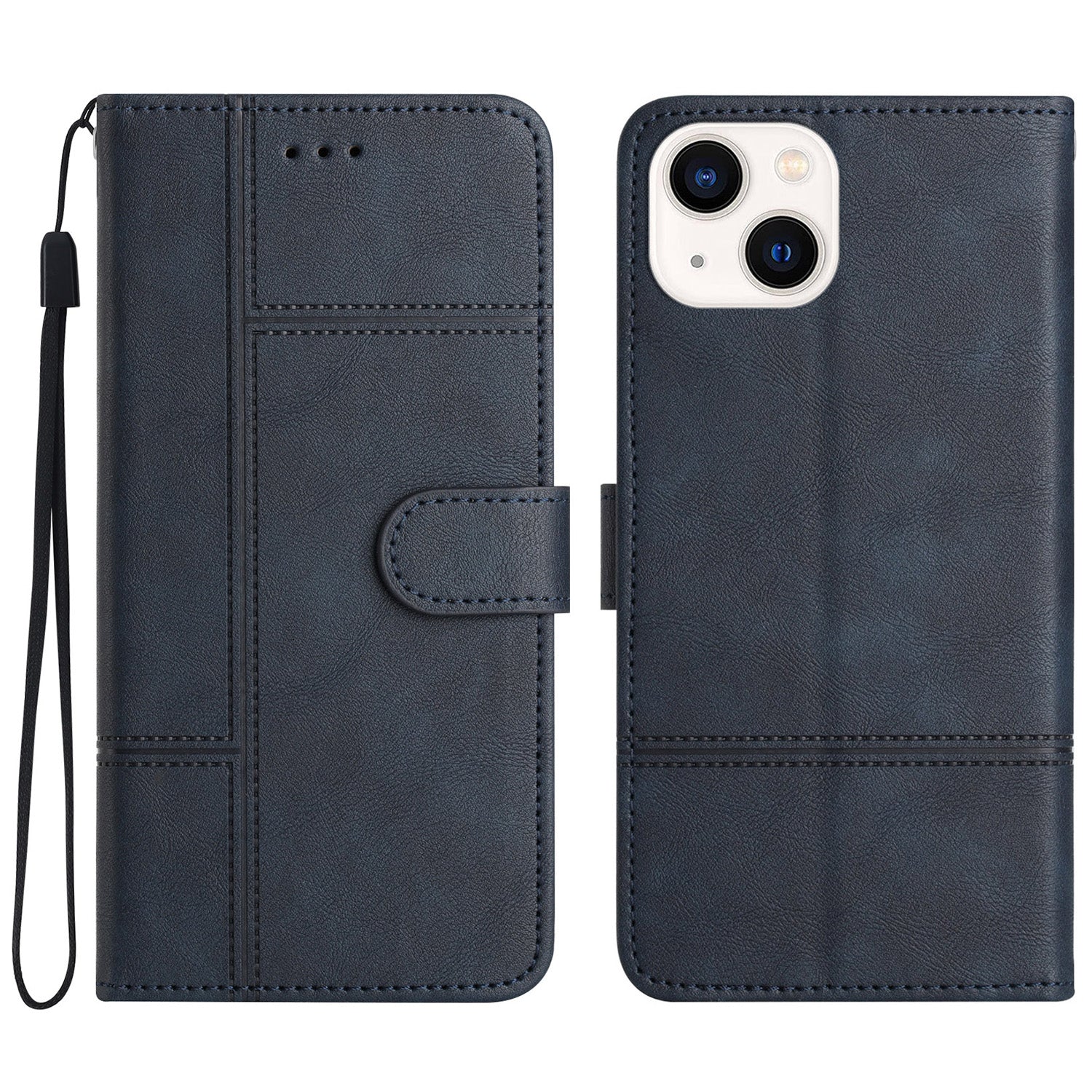 Wallet Case for iPhone 15 Plus , Line Imprinted Cowhide Texture Leather Stand Phone Cover - Blue