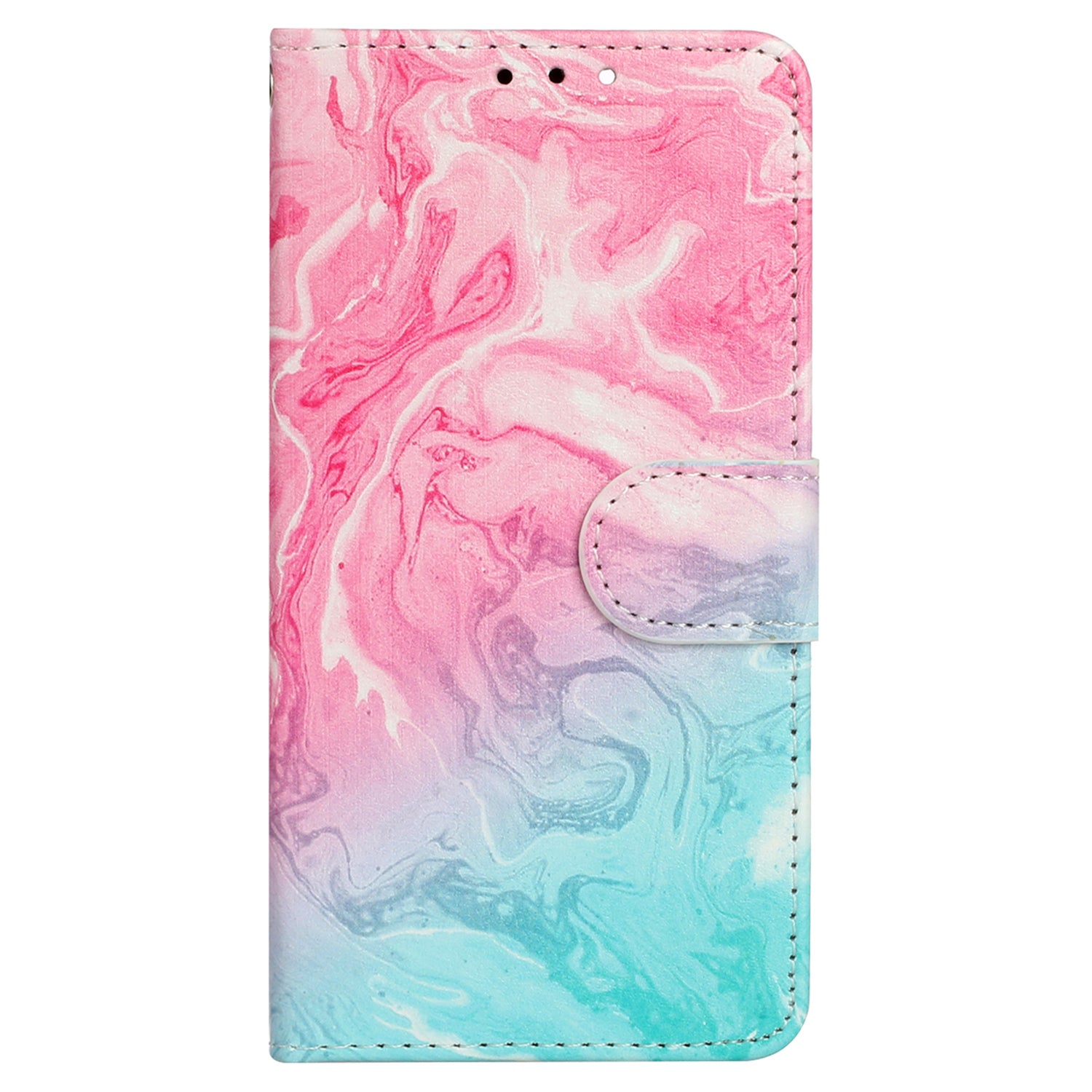 Wallet Phone Case for iPhone 15 , Stand PU Leather Pattern Printing Phone Cover - Pink Green Marble