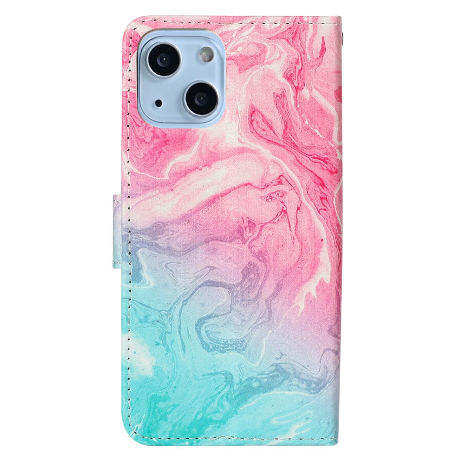 Wallet Phone Case for iPhone 15 , Stand PU Leather Pattern Printing Phone Cover - Pink Green Marble