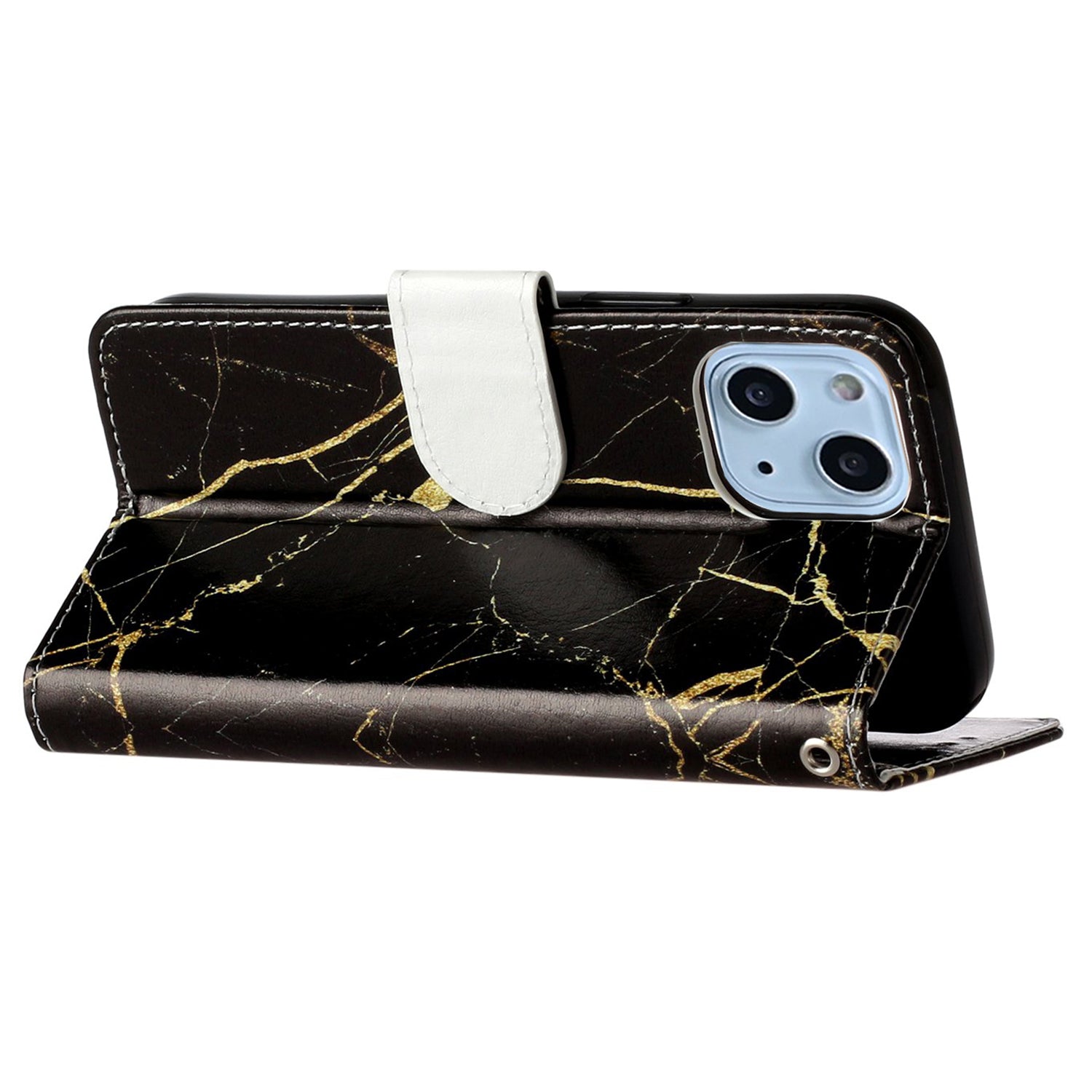 Wallet Phone Case for iPhone 15 , Stand PU Leather Pattern Printing Phone Cover - Black Gold Marble