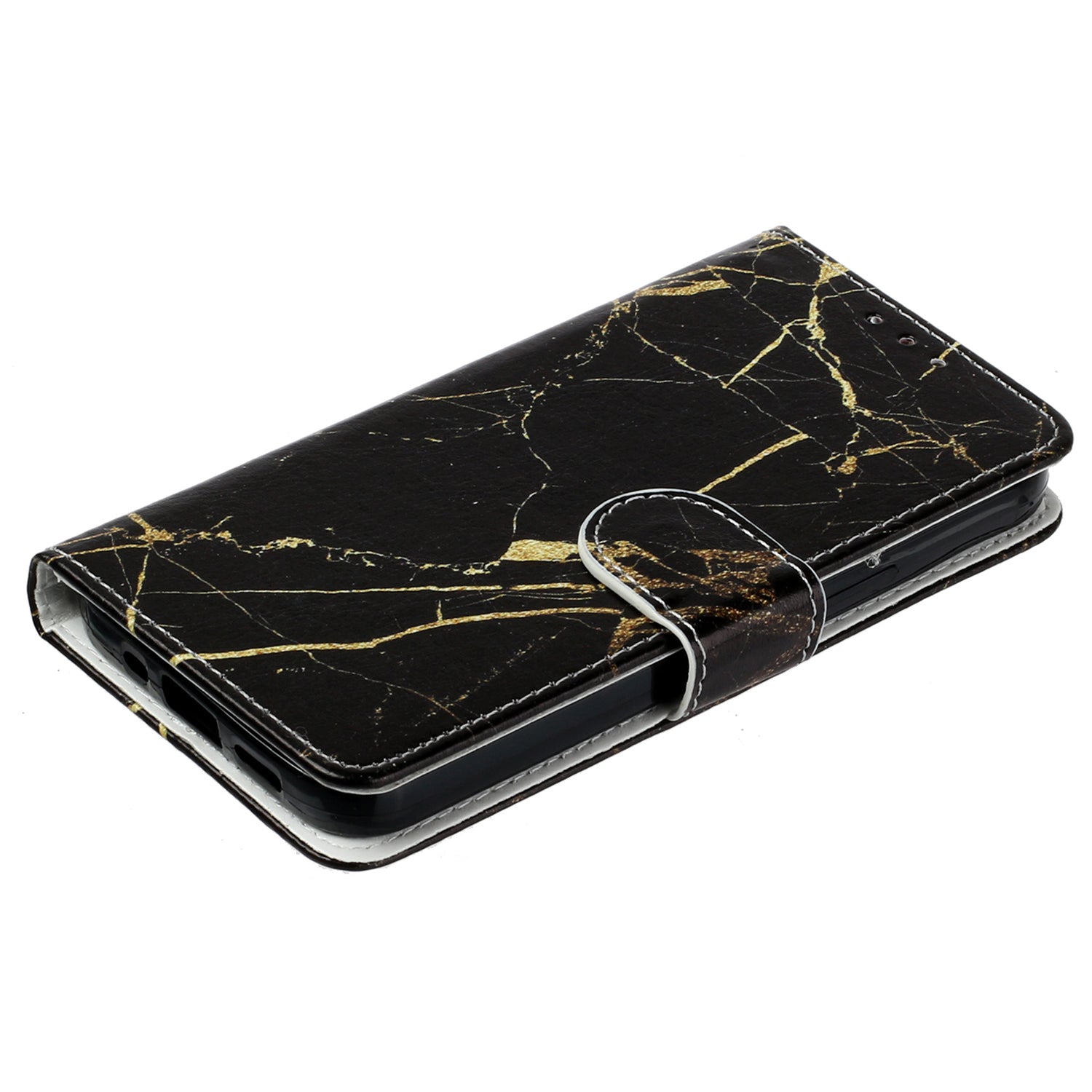 Wallet Phone Case for iPhone 15 , Stand PU Leather Pattern Printing Phone Cover - Black Gold Marble