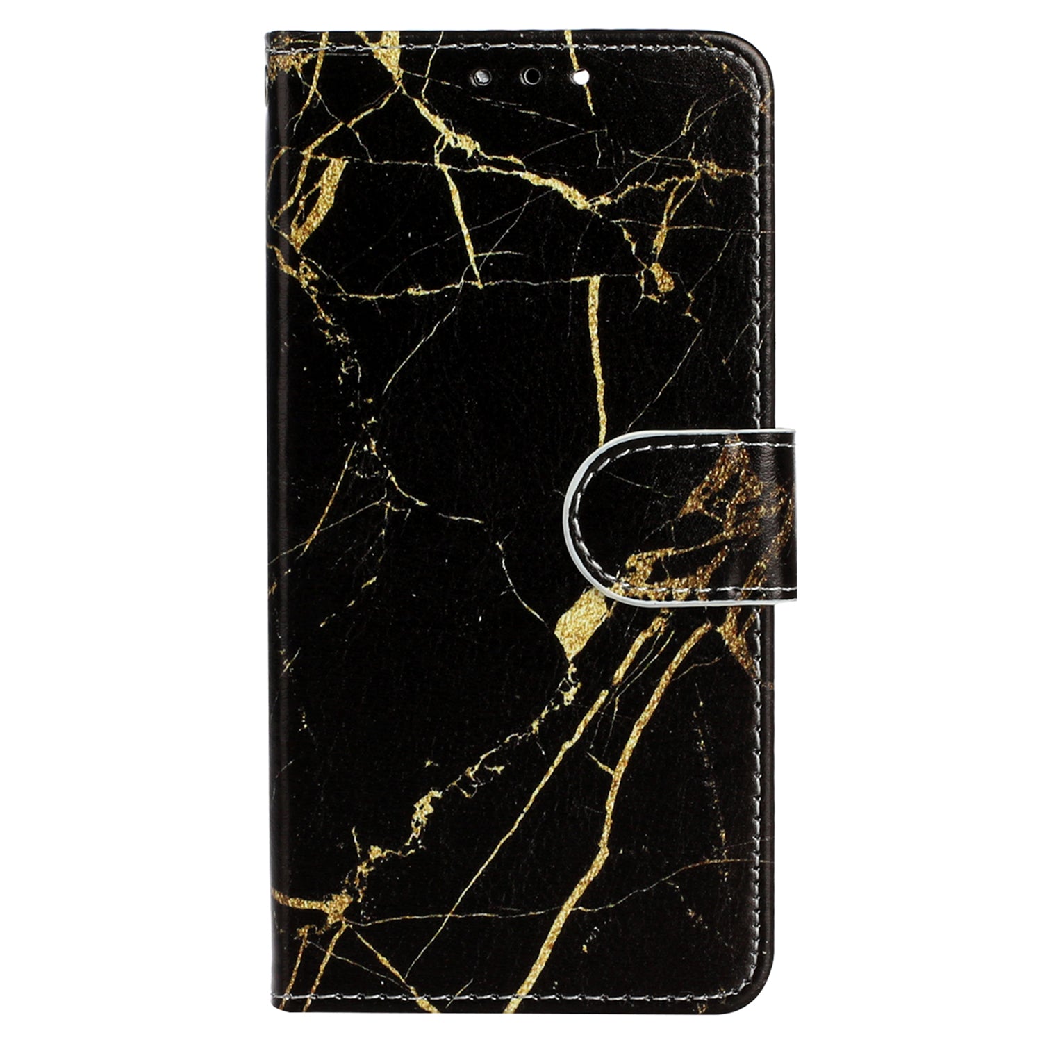 Wallet Phone Case for iPhone 15 , Stand PU Leather Pattern Printing Phone Cover - Black Gold Marble