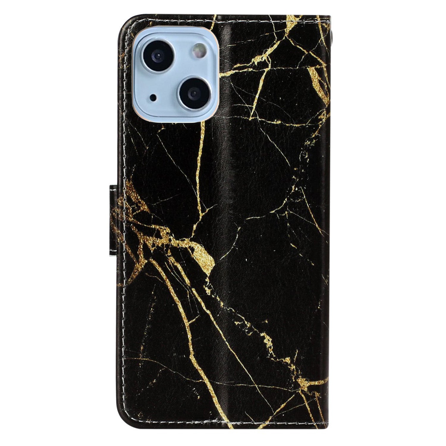 Wallet Phone Case for iPhone 15 , Stand PU Leather Pattern Printing Phone Cover - Black Gold Marble