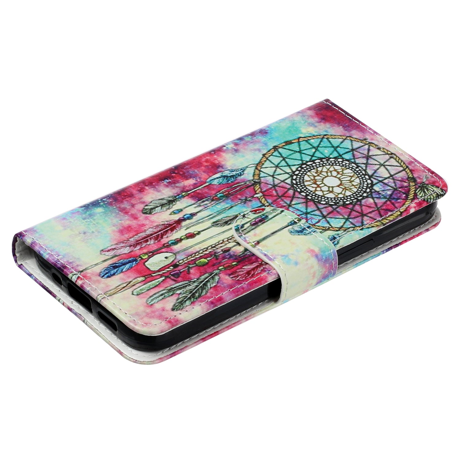 Wallet Phone Case for iPhone 15 , Stand PU Leather Pattern Printing Phone Cover - Green Wind Chime