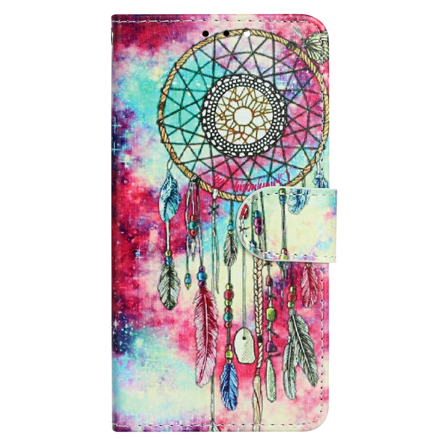 Wallet Phone Case for iPhone 15 , Stand PU Leather Pattern Printing Phone Cover - Green Wind Chime