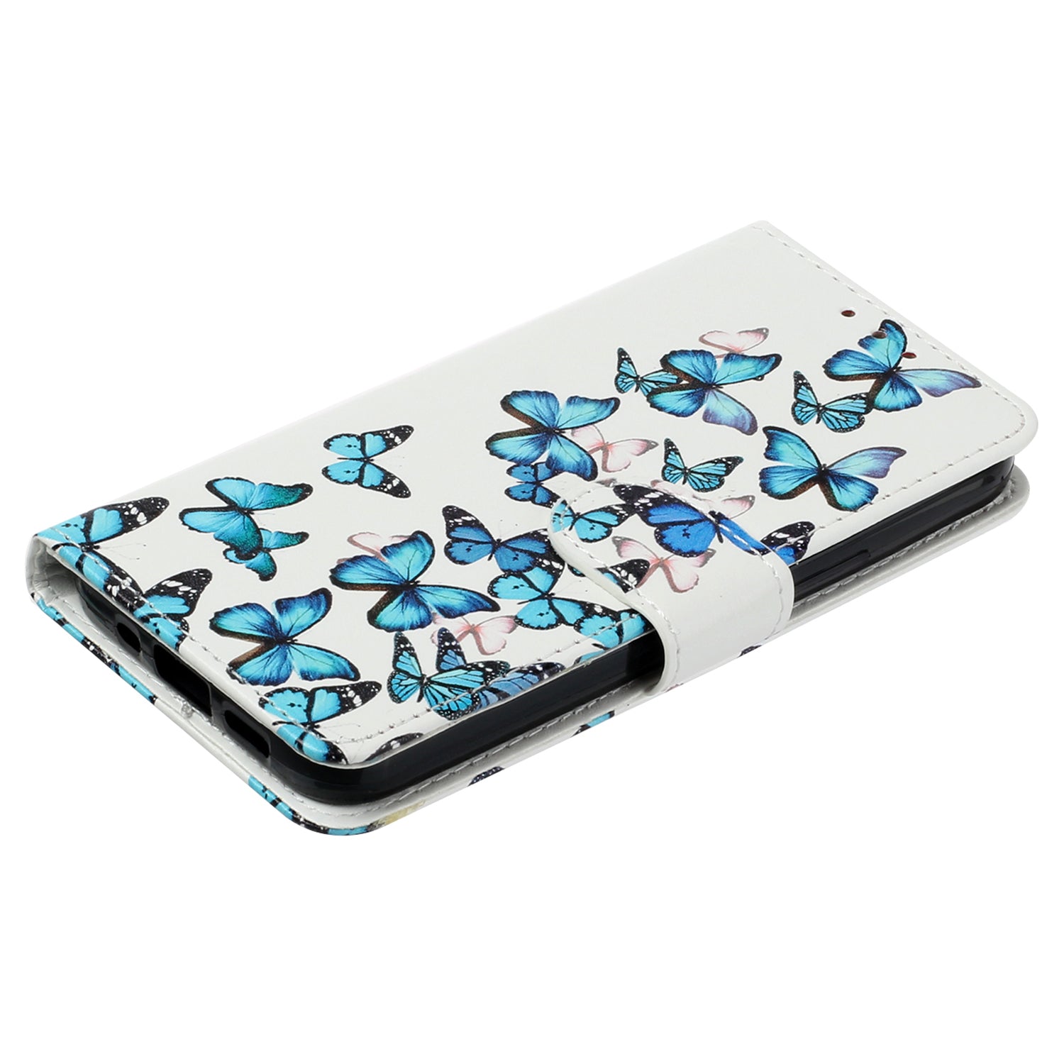 Wallet Phone Case for iPhone 15 , Stand PU Leather Pattern Printing Phone Cover - Blue Butterflies