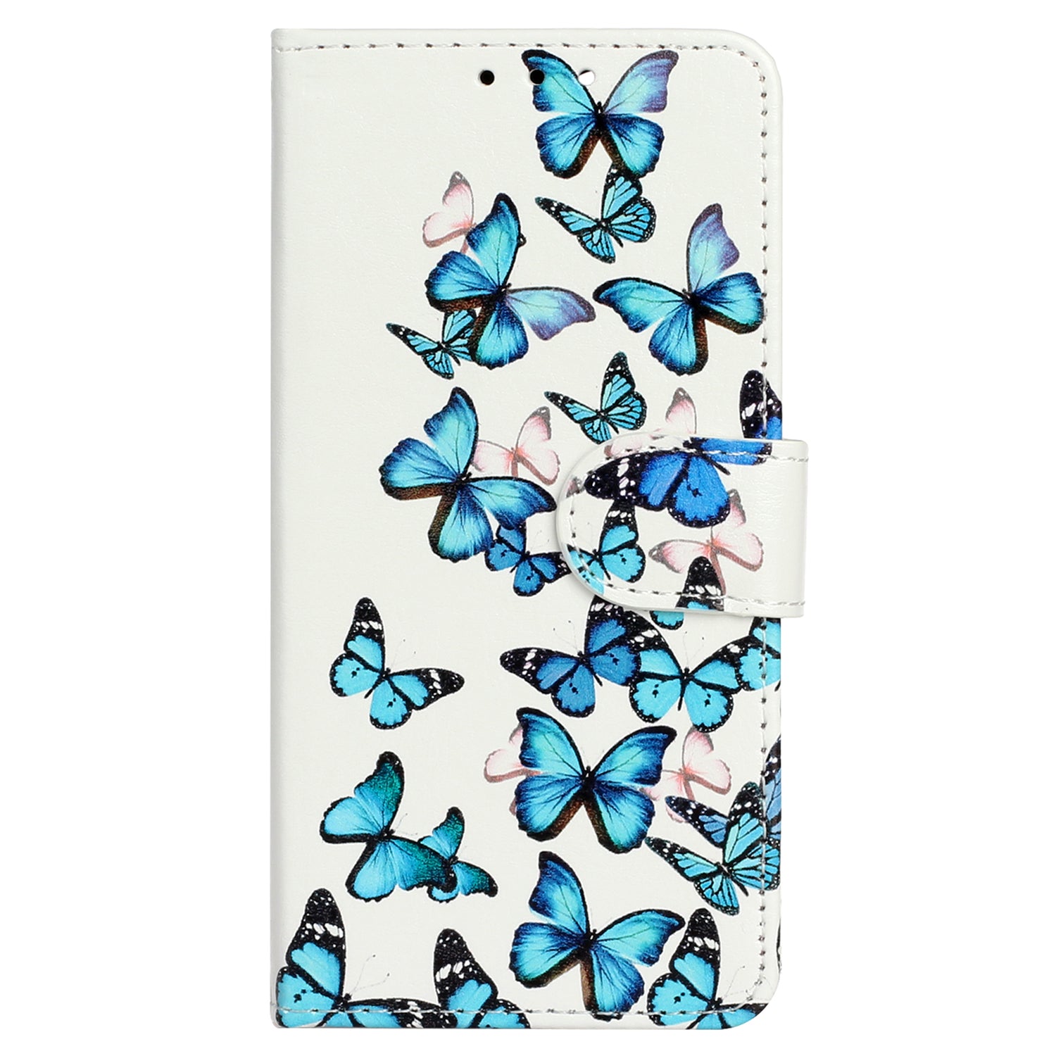 Wallet Phone Case for iPhone 15 , Stand PU Leather Pattern Printing Phone Cover - Blue Butterflies