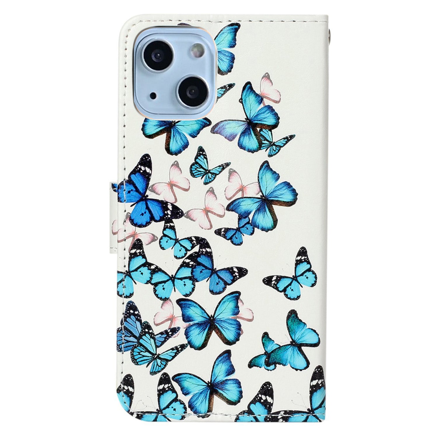 Wallet Phone Case for iPhone 15 , Stand PU Leather Pattern Printing Phone Cover - Blue Butterflies