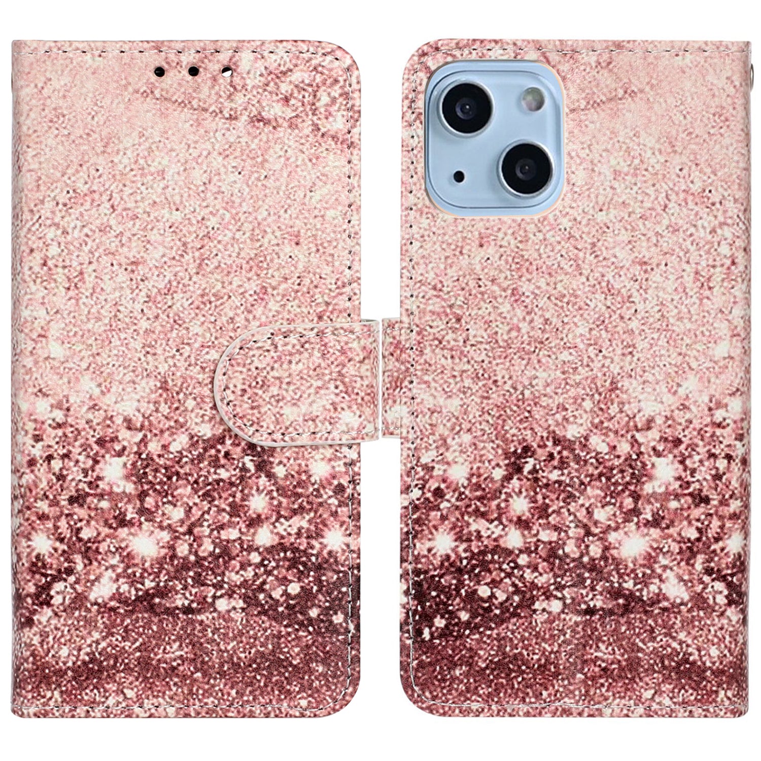 Wallet Phone Case for iPhone 15 , Stand PU Leather Pattern Printing Phone Cover - Rose Gold