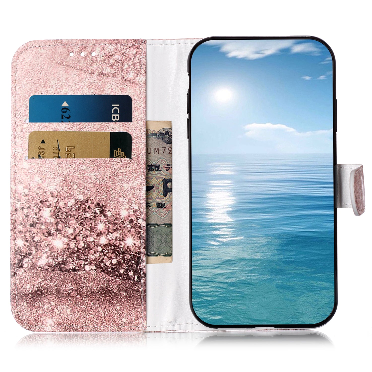 Wallet Phone Case for iPhone 15 , Stand PU Leather Pattern Printing Phone Cover - Rose Gold