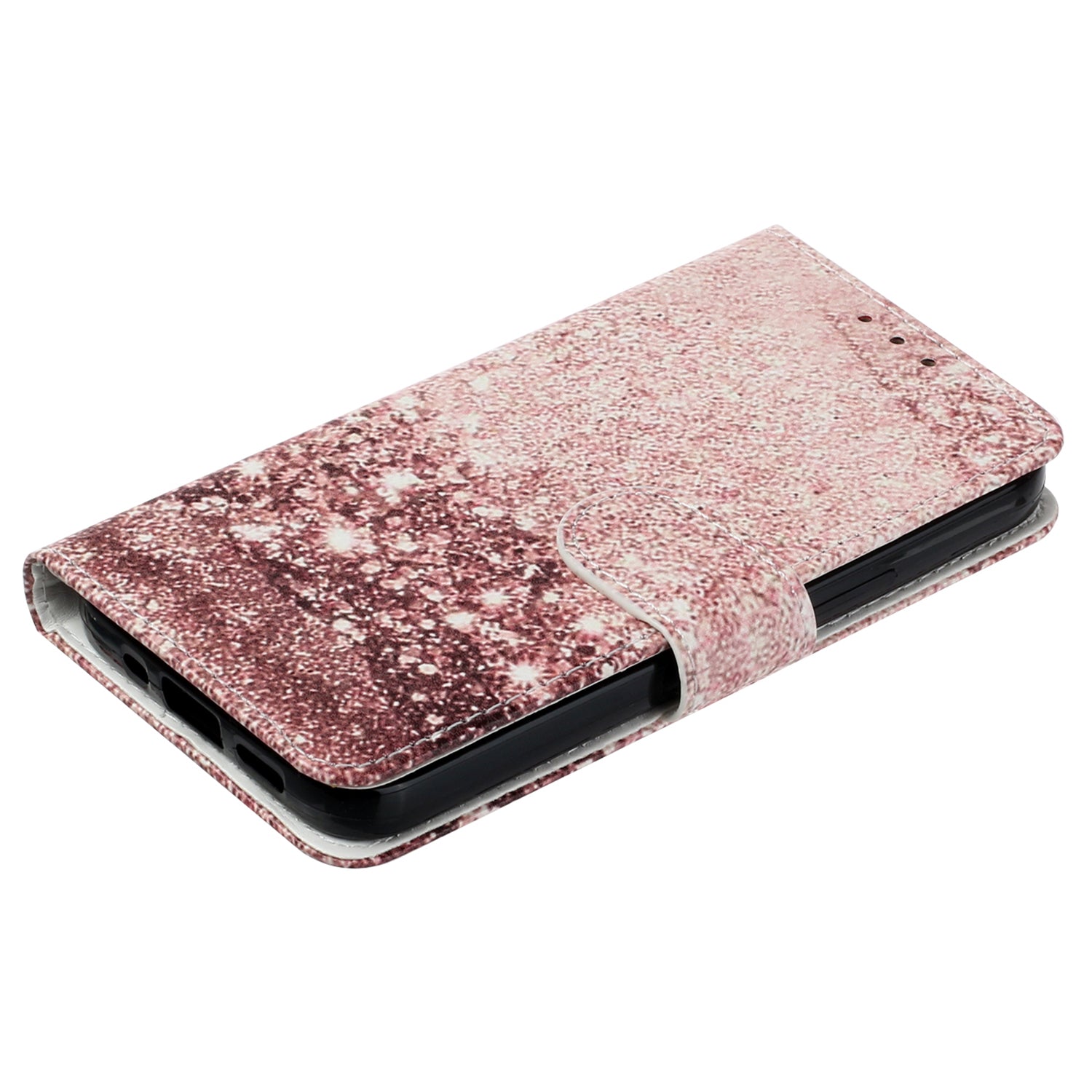 Wallet Phone Case for iPhone 15 , Stand PU Leather Pattern Printing Phone Cover - Rose Gold