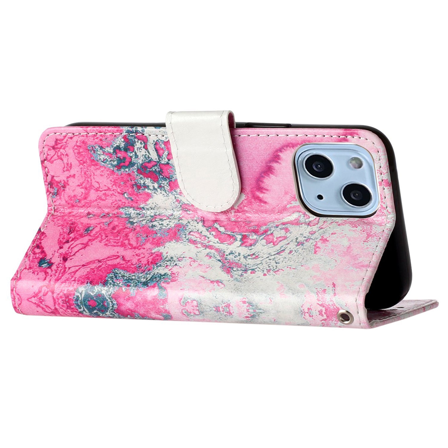 Wallet Phone Case for iPhone 15 , Stand PU Leather Pattern Printing Phone Cover - Pink Sea Water