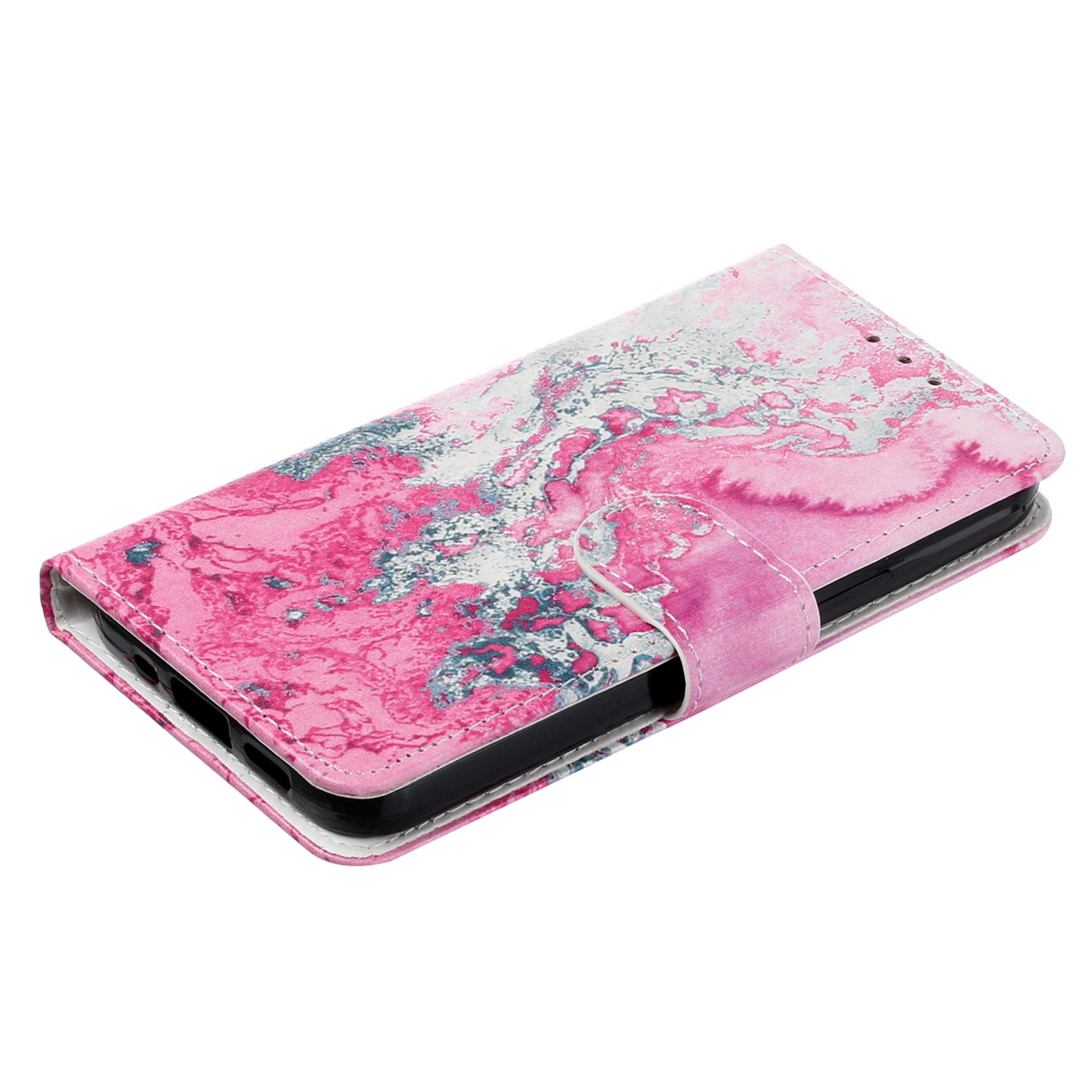 Wallet Phone Case for iPhone 15 , Stand PU Leather Pattern Printing Phone Cover - Pink Sea Water