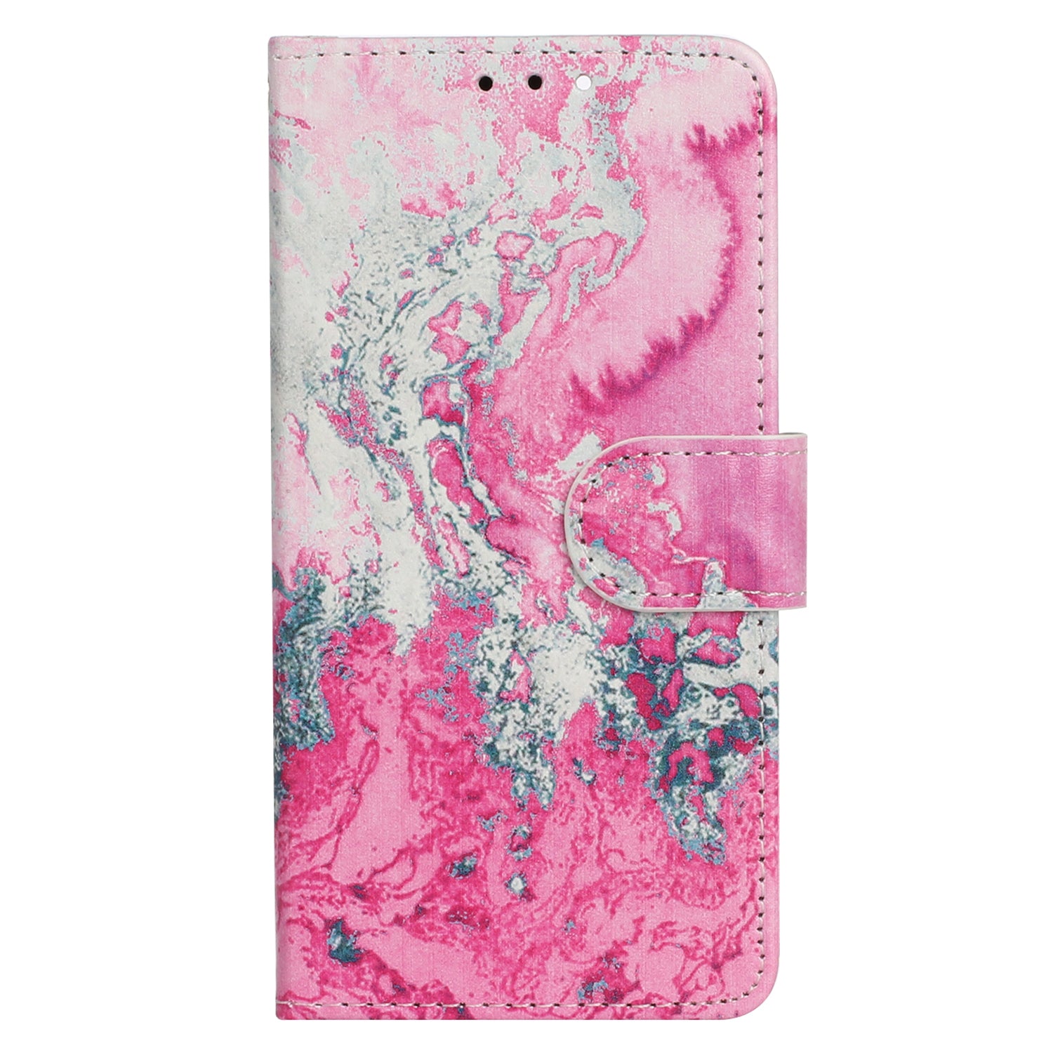 Wallet Phone Case for iPhone 15 , Stand PU Leather Pattern Printing Phone Cover - Pink Sea Water