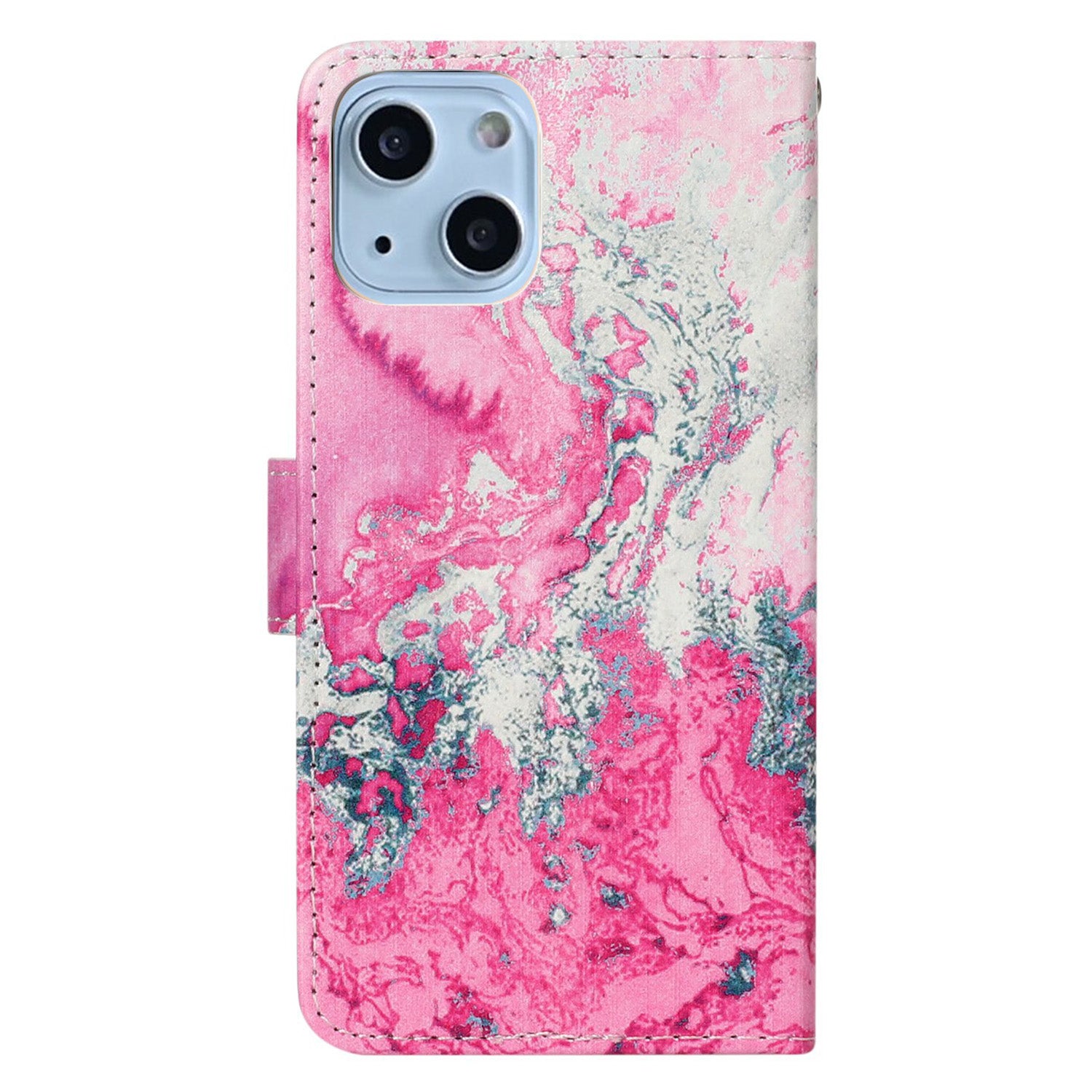 Wallet Phone Case for iPhone 15 , Stand PU Leather Pattern Printing Phone Cover - Pink Sea Water