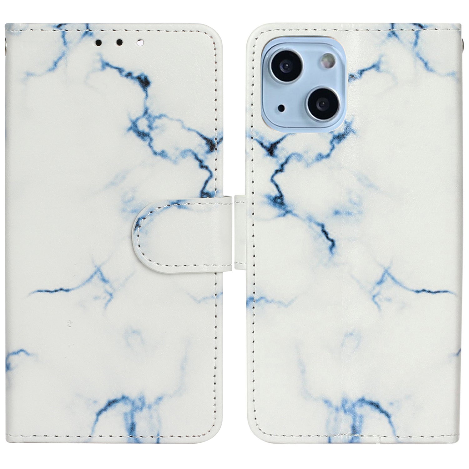 Wallet Phone Case for iPhone 15 , Stand PU Leather Pattern Printing Phone Cover - White Marble