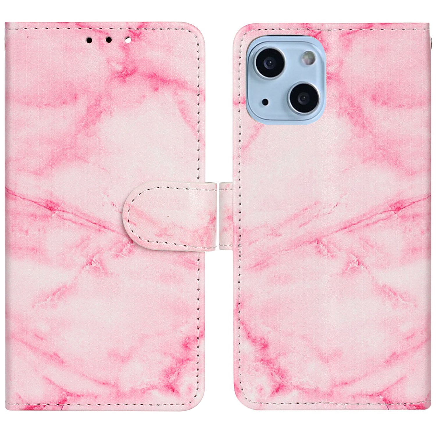 Wallet Phone Case for iPhone 15 , Stand PU Leather Pattern Printing Phone Cover - Pink Marble
