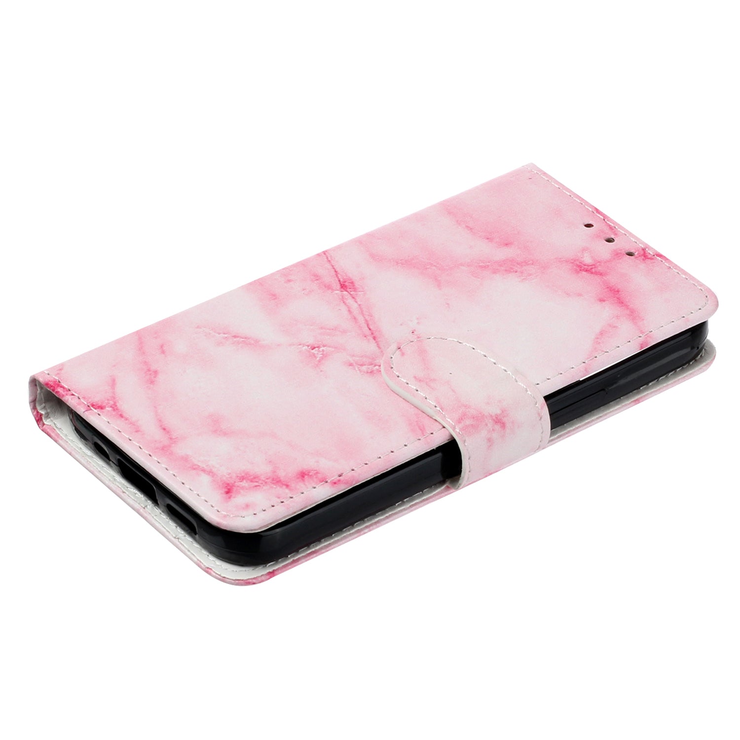 Wallet Phone Case for iPhone 15 , Stand PU Leather Pattern Printing Phone Cover - Pink Marble