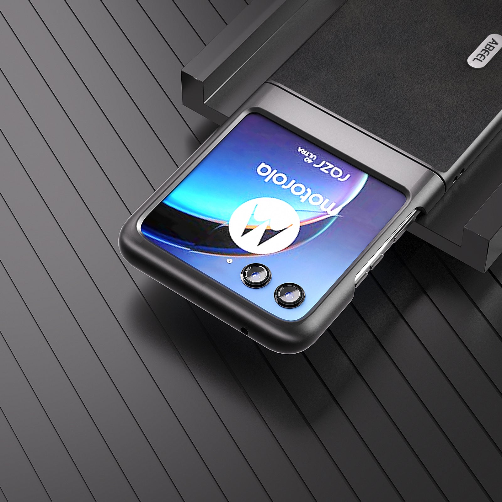 Uniqkart For Motorola Razr 40 Ultra 5G PU Leather Coated Hard PC Phone Case Cowhide Texture Back Cover - Black