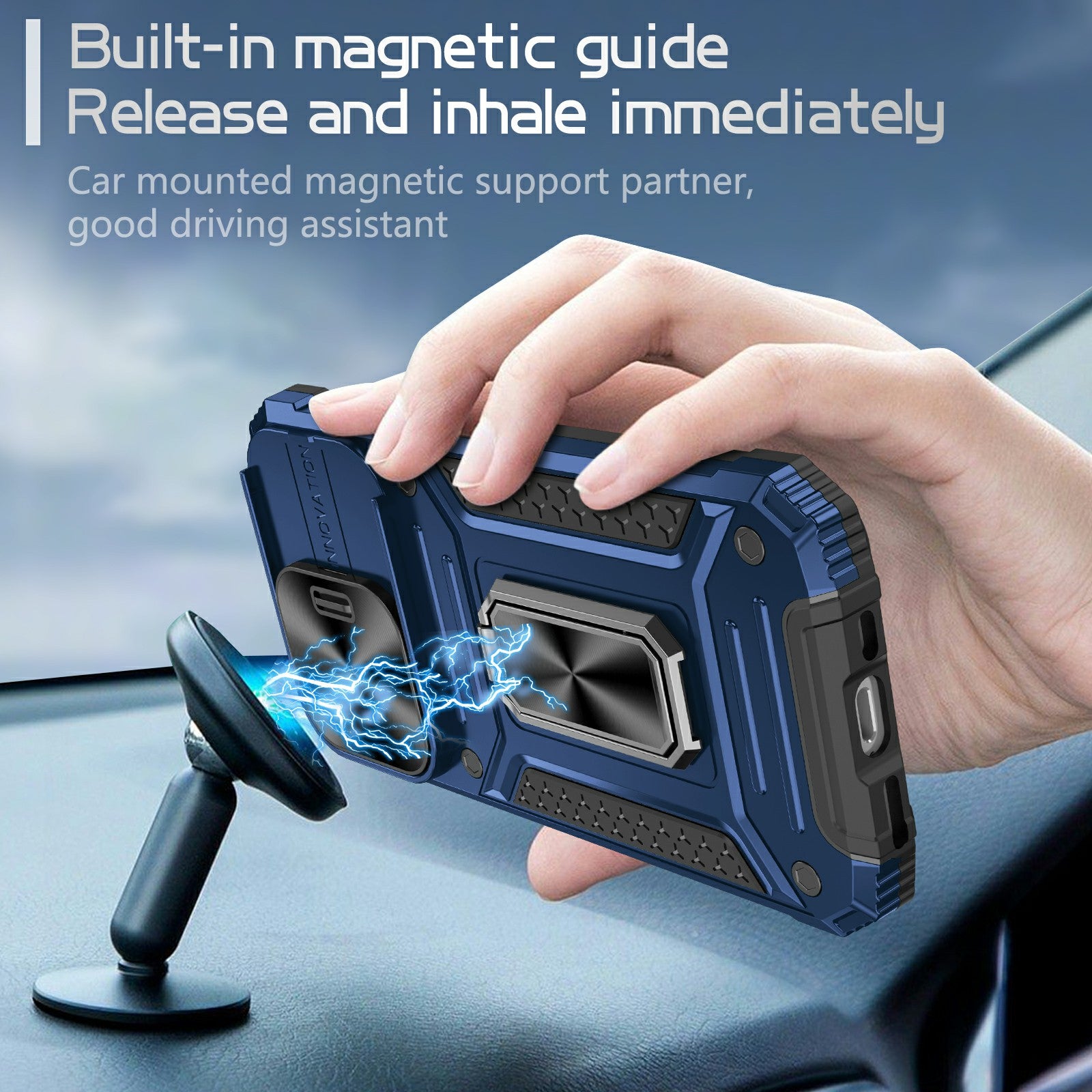 Uniqkart for iPhone 15 Pro Max Kickstand Phone Case PC+TPU Slide Camera Protection Phone Cover - Blue