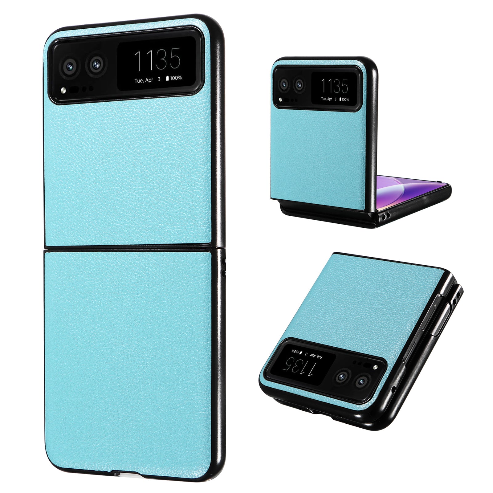 Uniqkart for Motorola Razr 40 5G Litchi Texture Phone Case PU Leather Coated PC Anti-drop Cover - Baby Blue