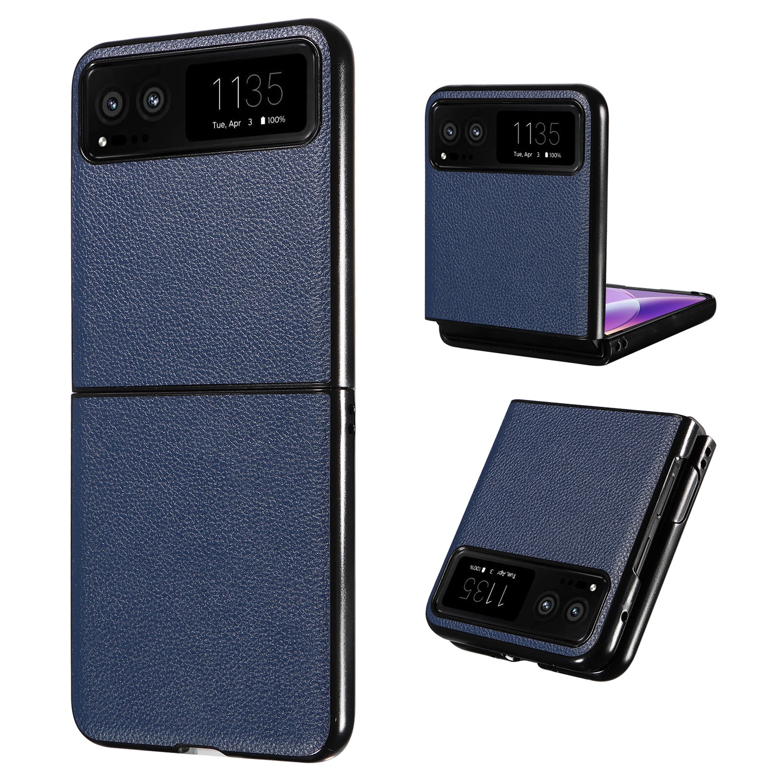Uniqkart for Motorola Razr 40 5G Litchi Texture Phone Case PU Leather Coated PC Anti-drop Cover - Dark Blue