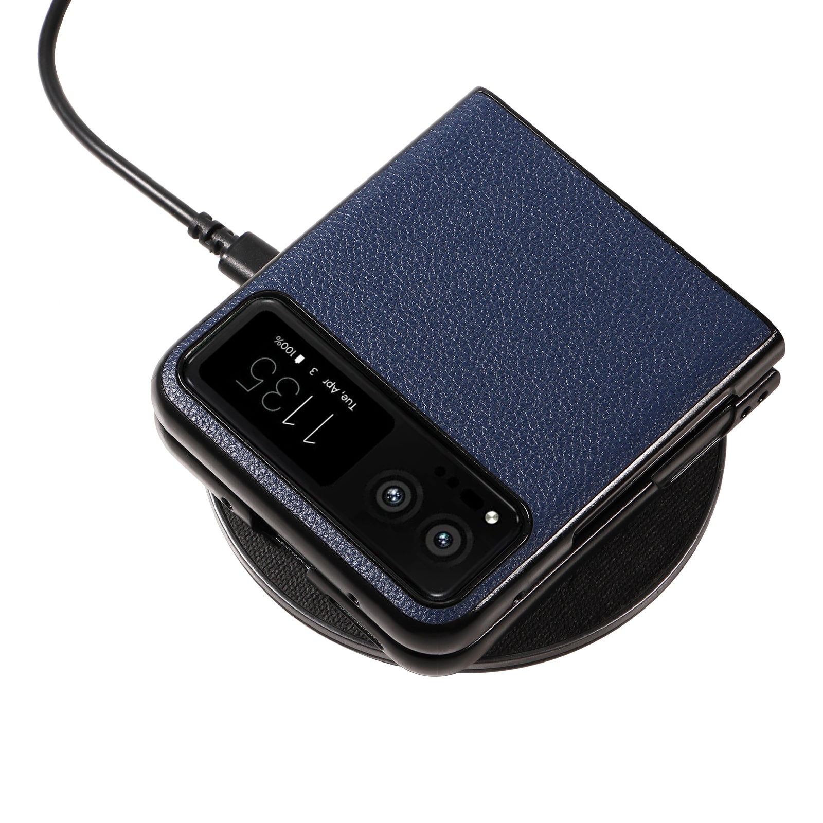 Uniqkart for Motorola Razr 40 5G Litchi Texture Phone Case PU Leather Coated PC Anti-drop Cover - Dark Blue