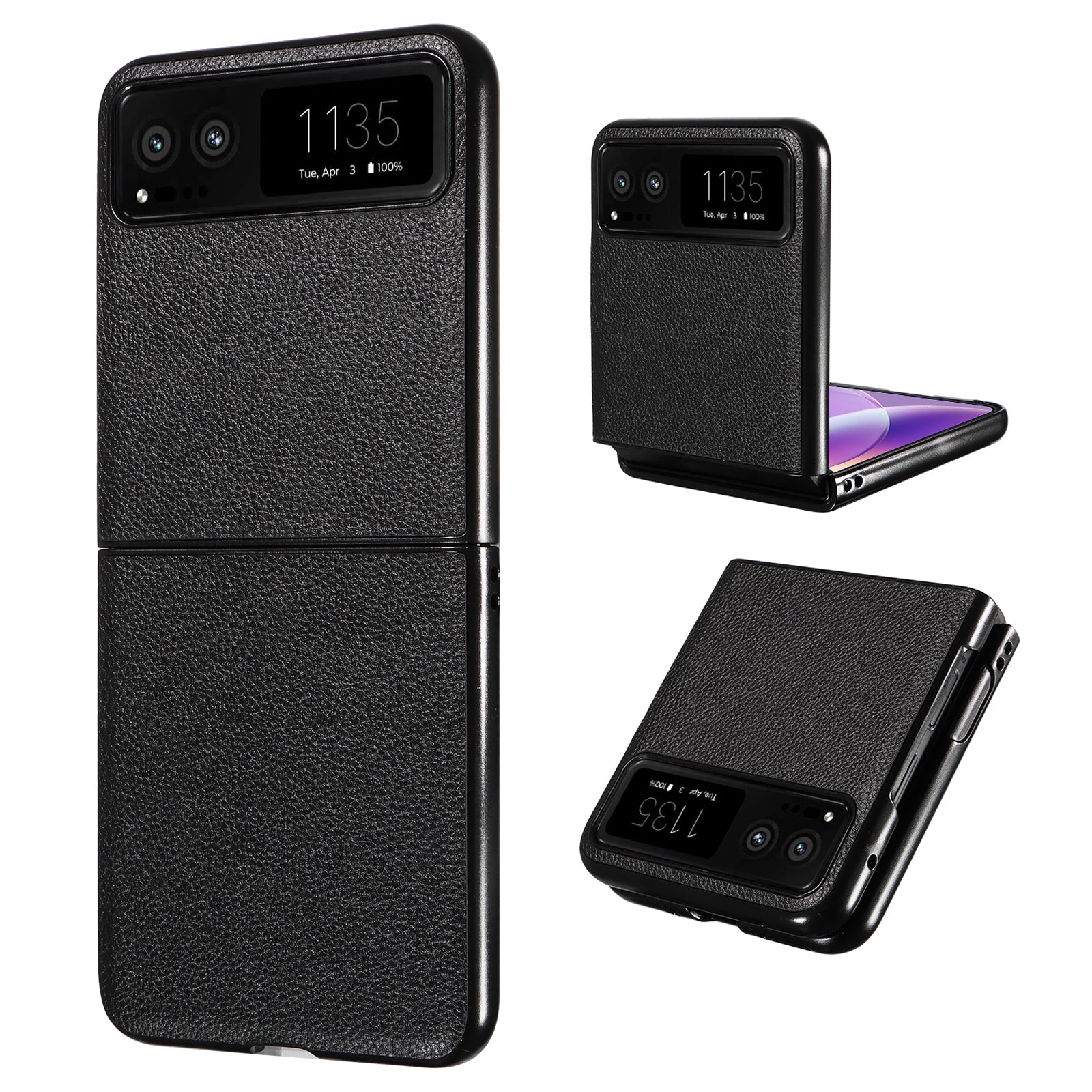 Uniqkart for Motorola Razr 40 5G Litchi Texture Phone Case PU Leather Coated PC Anti-drop Cover - Black