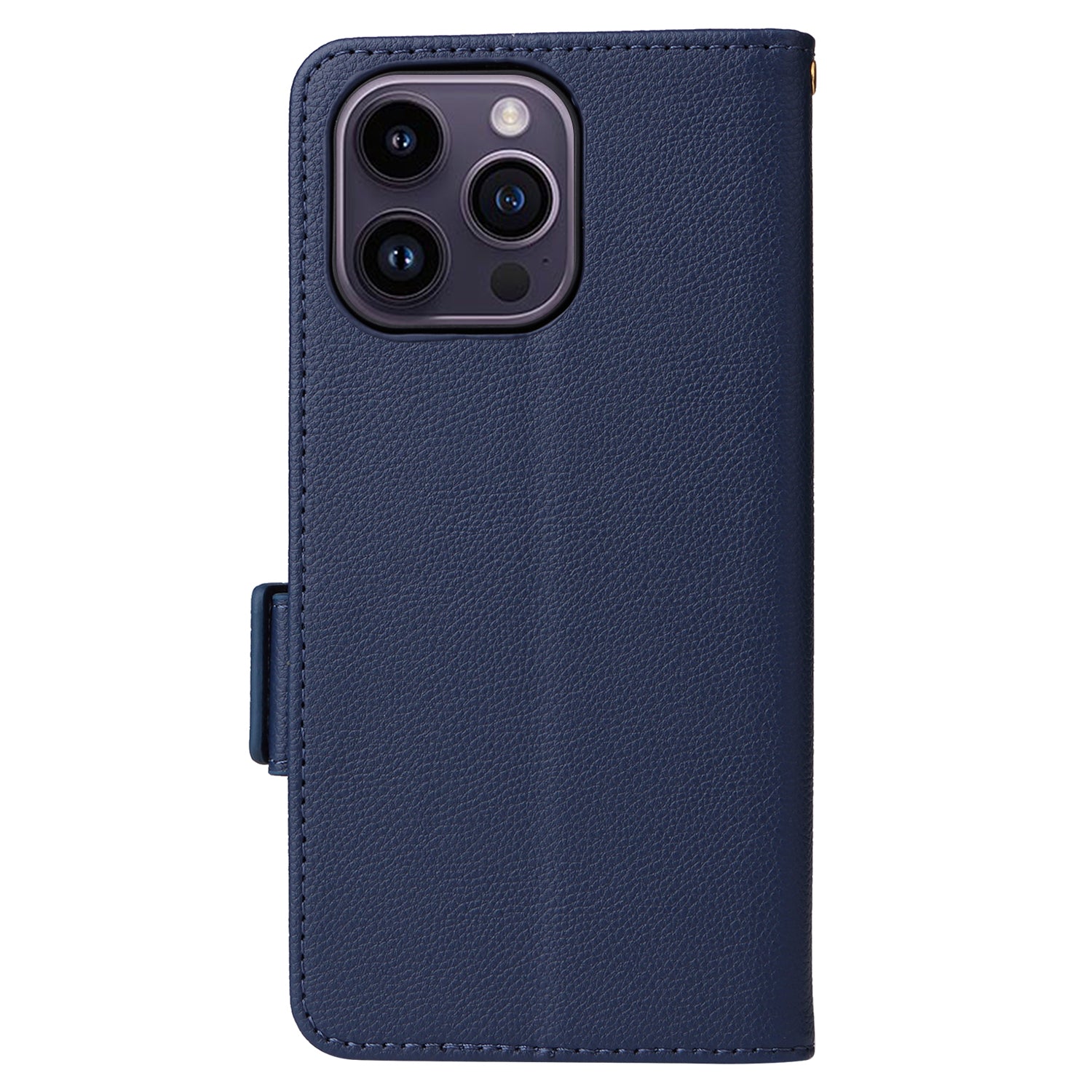 Wallet Phone Case For iPhone 15 Pro , Litchi Texture PU Leather Shell Phone Stand Cover with Strap - Dark Blue