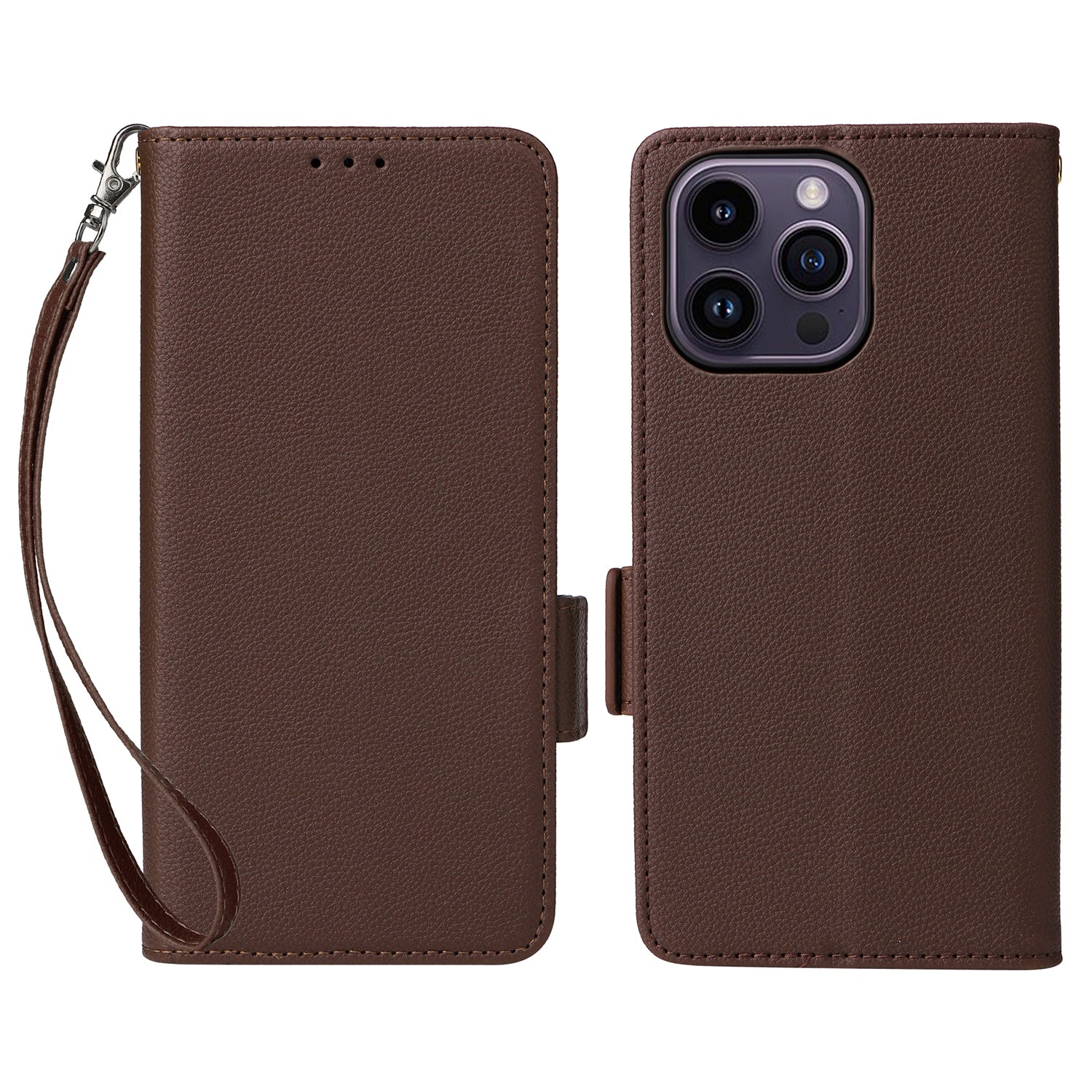 Wallet Phone Case For iPhone 15 Pro , Litchi Texture PU Leather Shell Phone Stand Cover with Strap - Brown