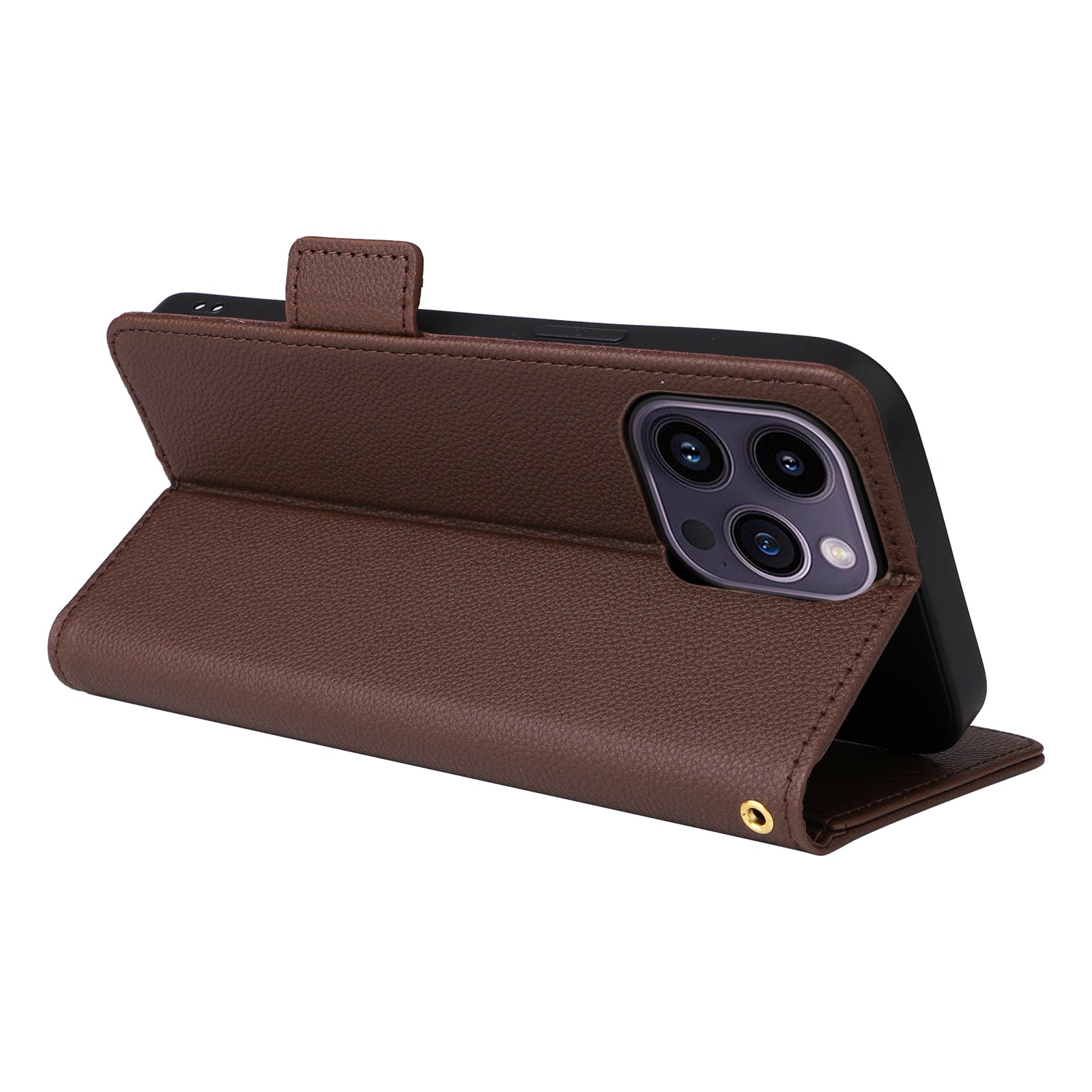 Wallet Phone Case For iPhone 15 Pro , Litchi Texture PU Leather Shell Phone Stand Cover with Strap - Brown