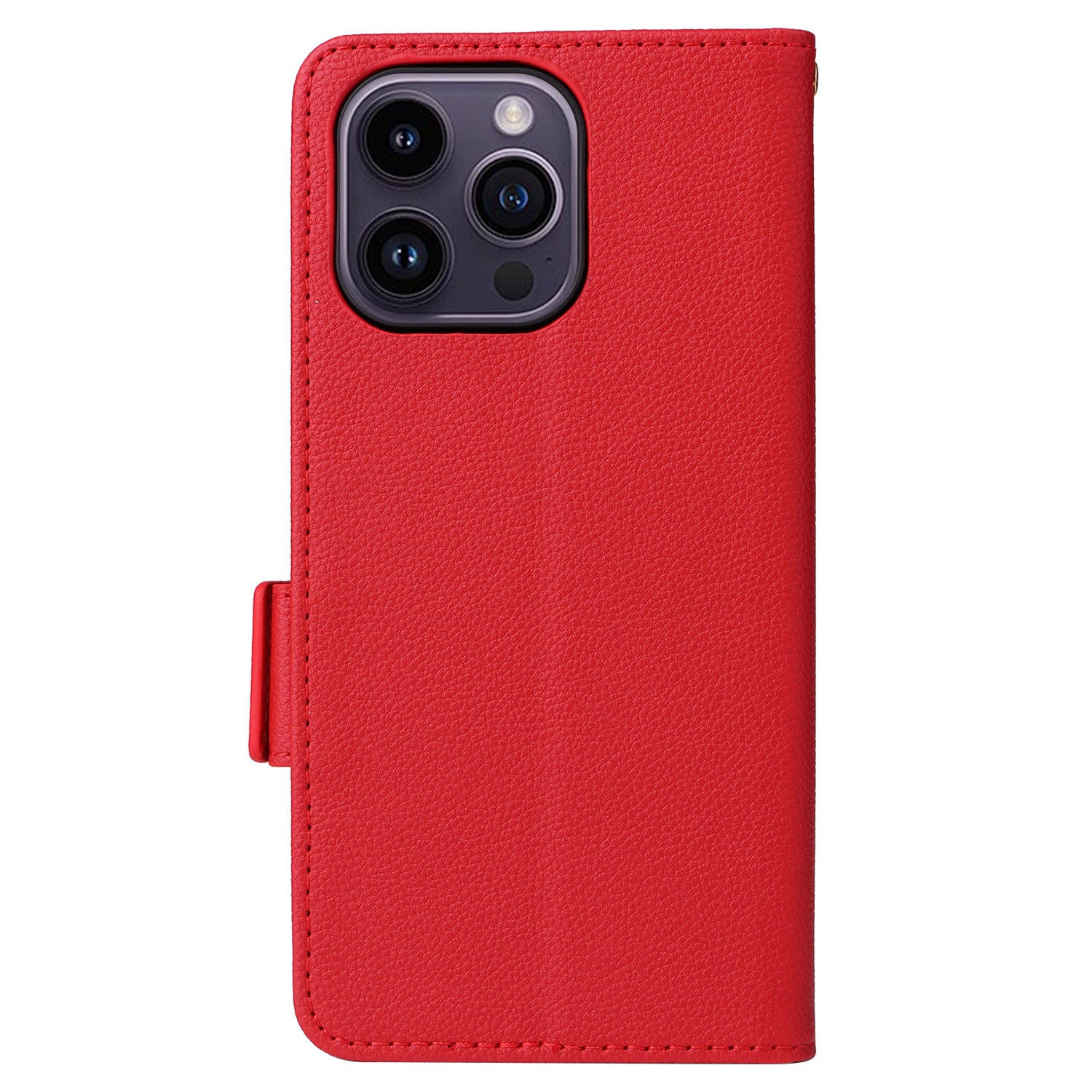 Wallet Phone Case For iPhone 15 Pro , Litchi Texture PU Leather Shell Phone Stand Cover with Strap - Red