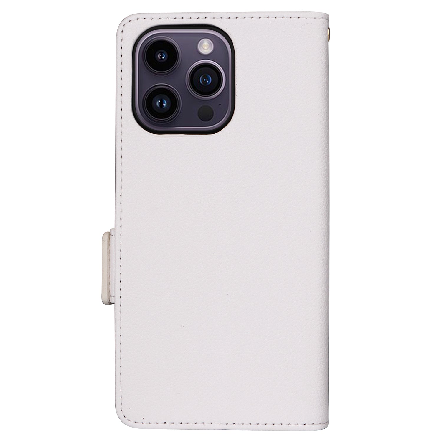 Wallet Phone Case For iPhone 15 Pro , Litchi Texture PU Leather Shell Phone Stand Cover with Strap - White