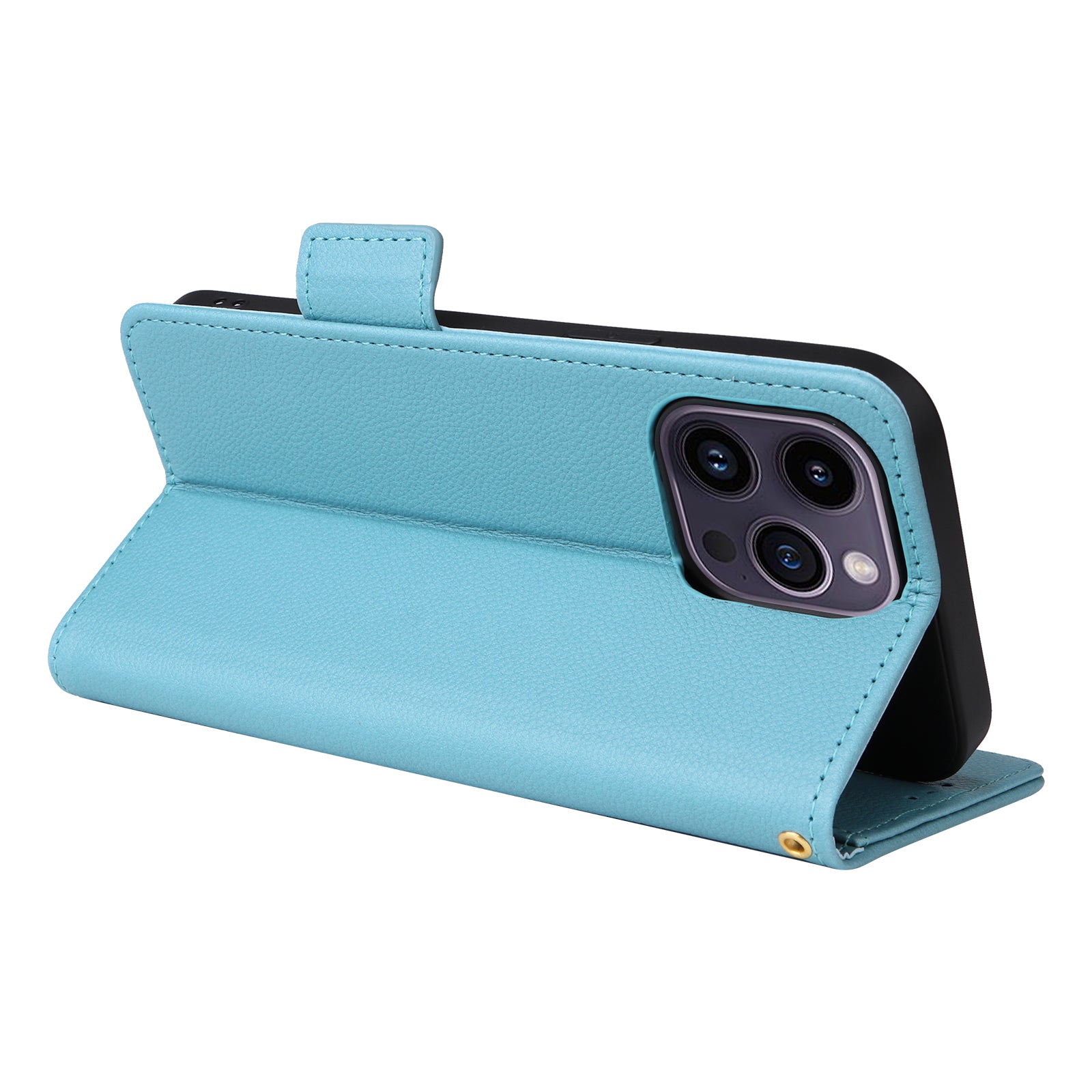 Wallet Phone Case For iPhone 15 Pro , Litchi Texture PU Leather Shell Phone Stand Cover with Strap - Baby Blue